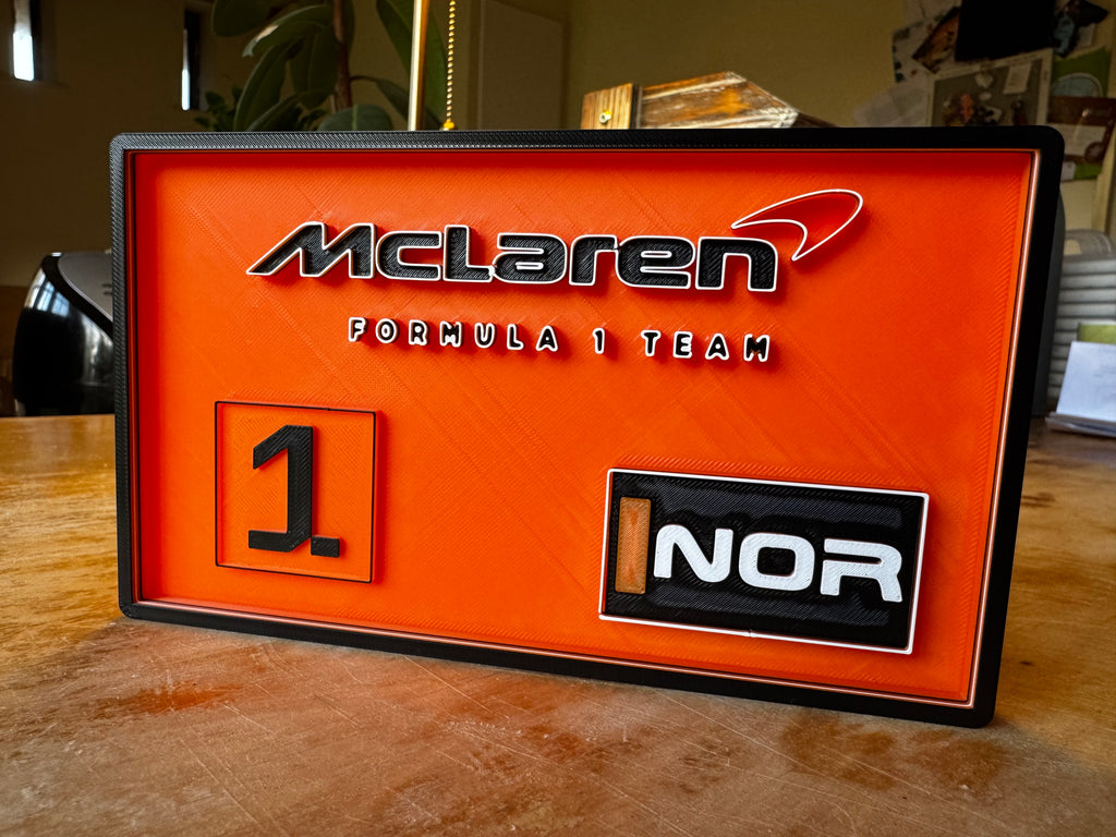 McLaren Formula 1 Team Lando Norris No.1 3D Printed F1 Display Sign