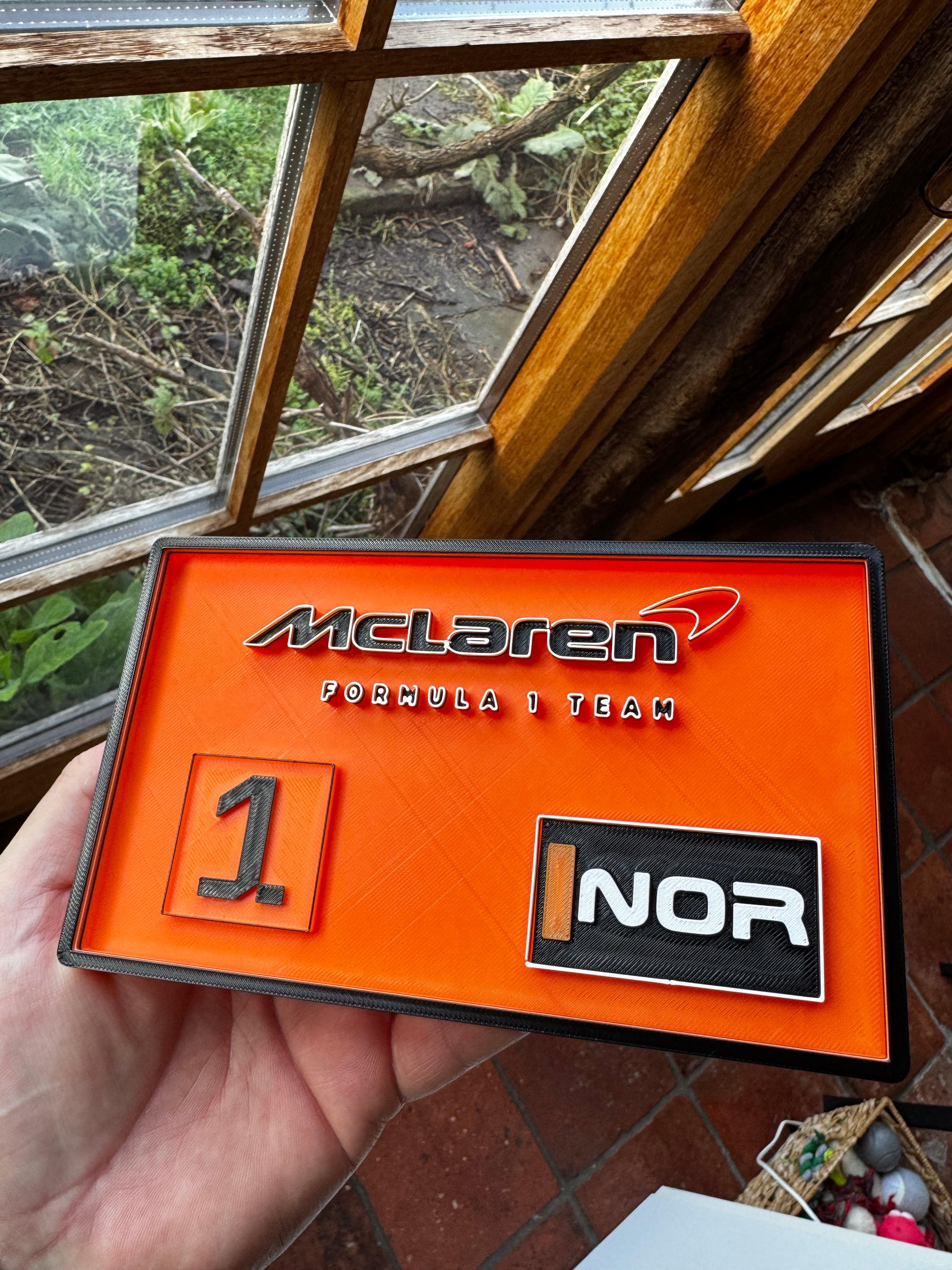McLaren Formula 1 Team Lando Norris No.1 3D Printed F1 Display Sign