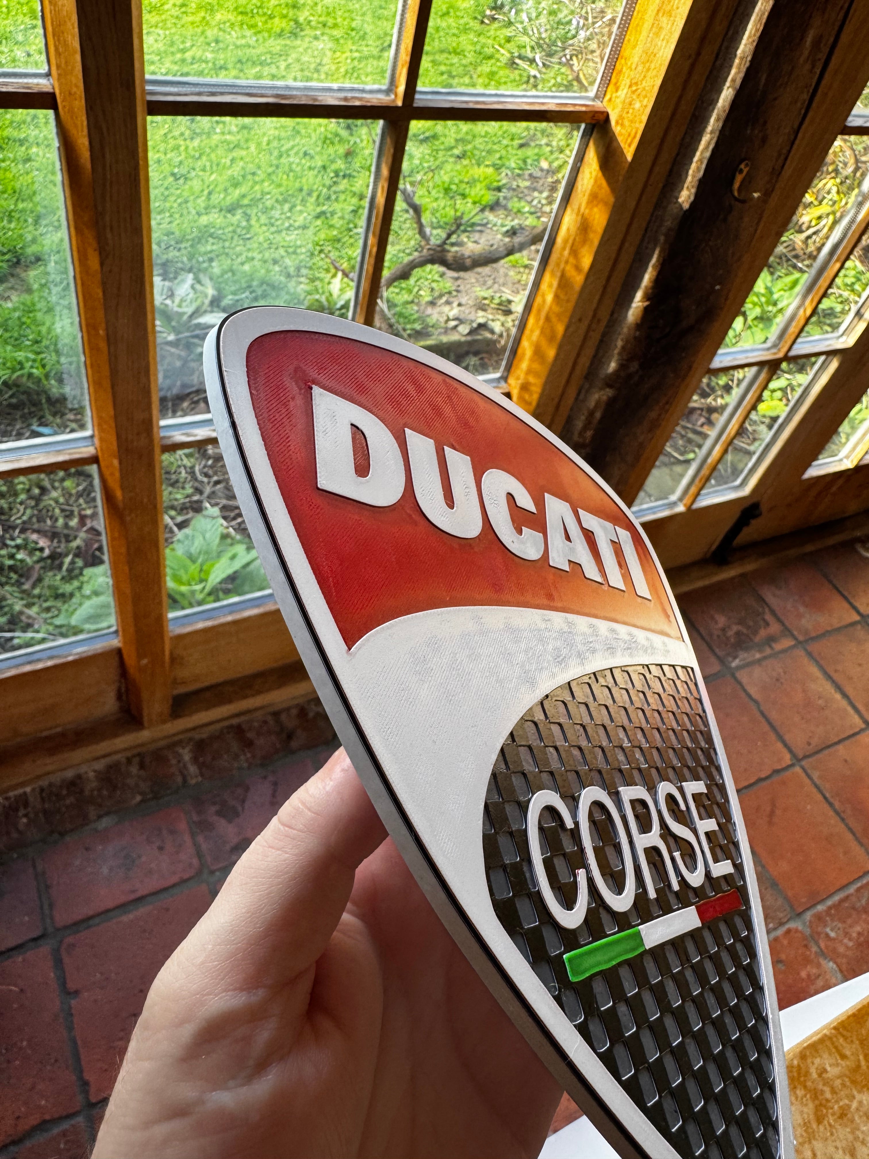 Ducati Corse 3D Printed Wall Sign – Italian Motorcycle Racing Garage Plaque