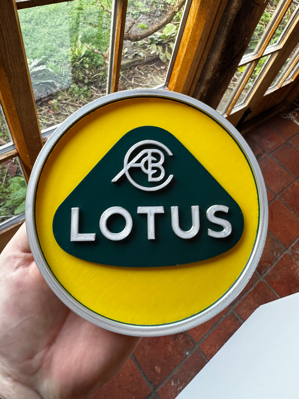 Classic Lotus 3D Printed Wall Sign – Green Yellow & Silver Motorsport Garage Plaque 23cm