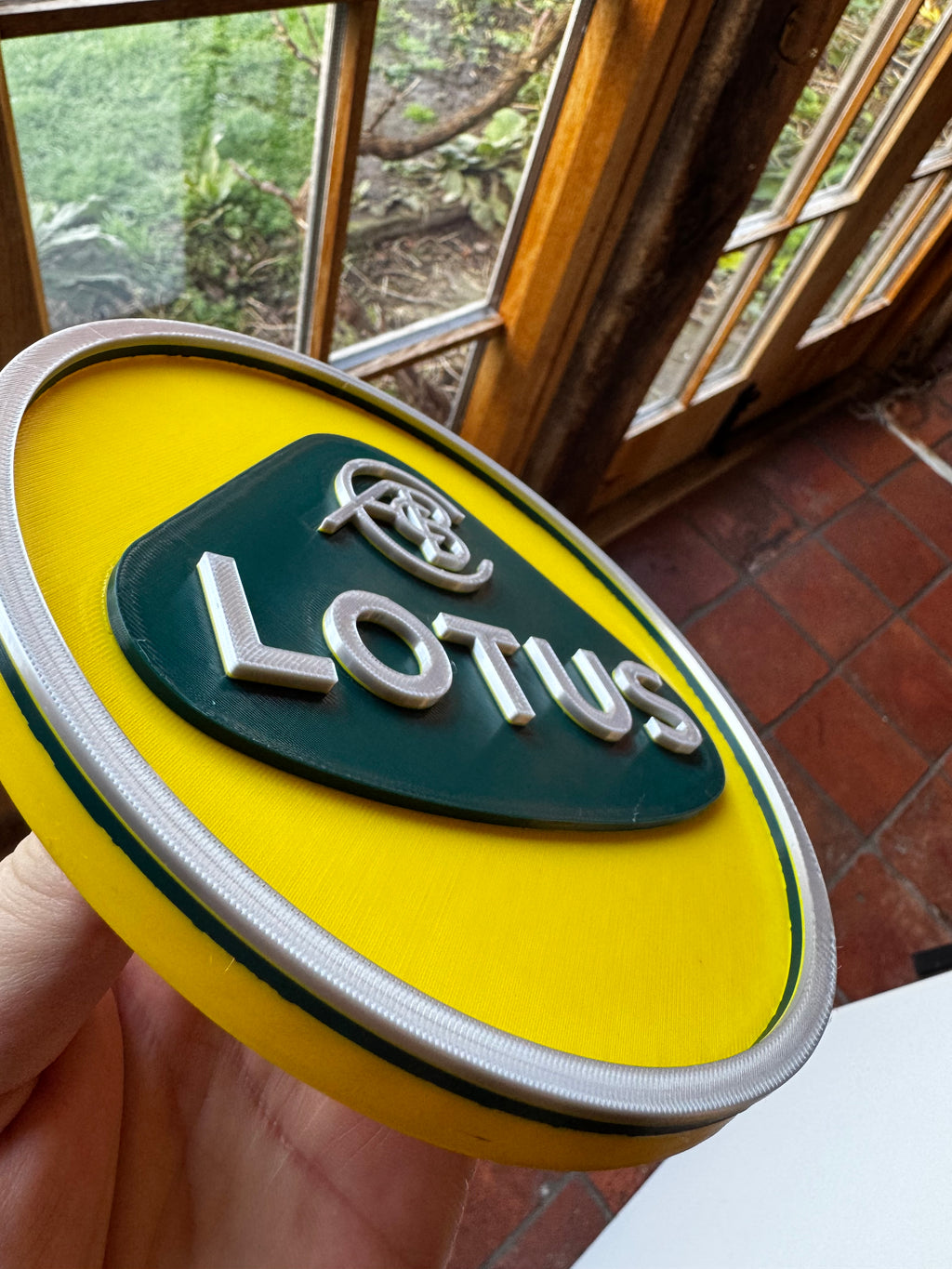 Classic Lotus 3D Printed Wall Sign – Green Yellow & Silver Motorsport Garage Plaque 23cm