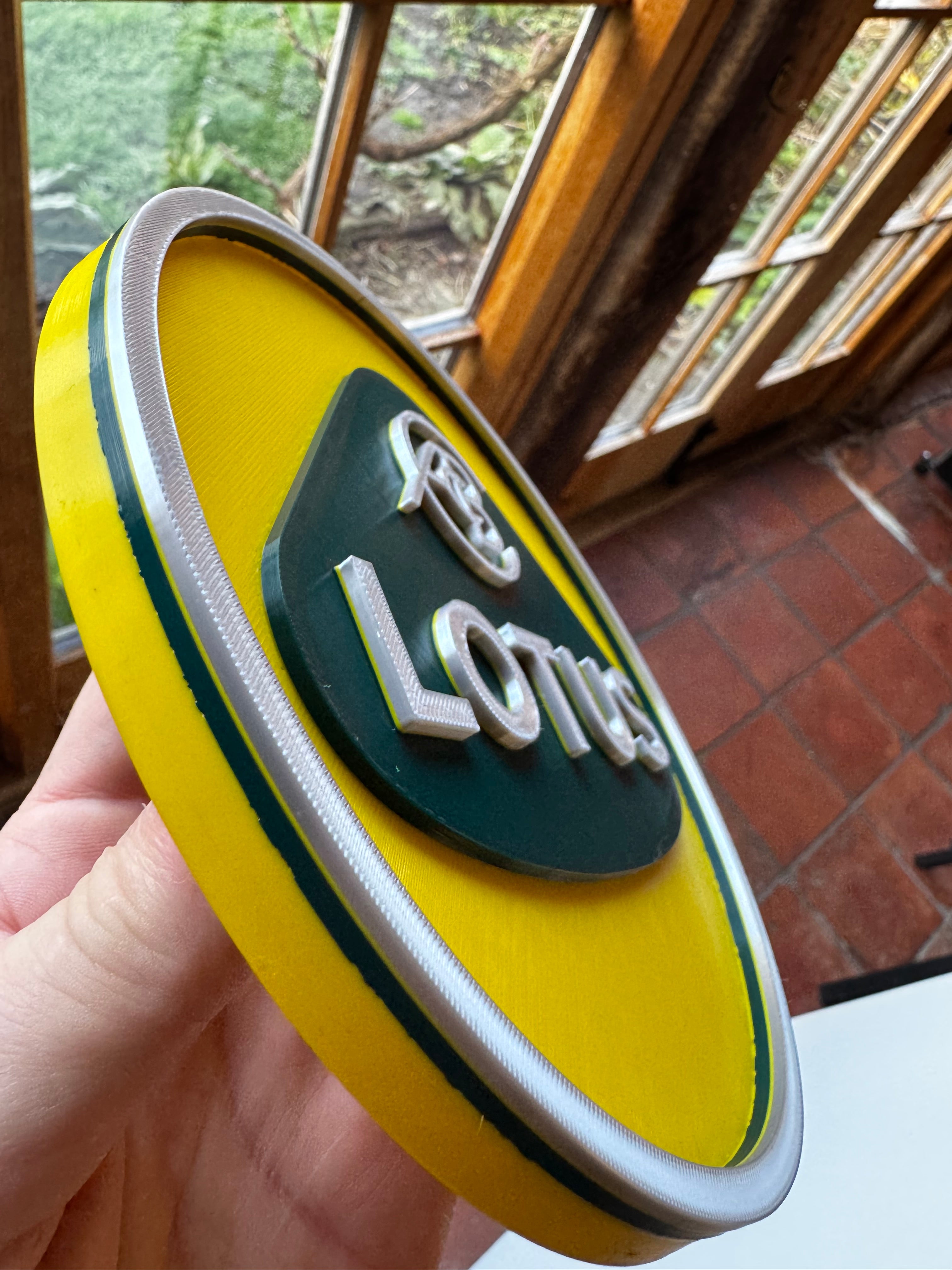 Classic Lotus 3D Printed Wall Sign – Green Yellow & Silver Motorsport Garage Plaque 23cm