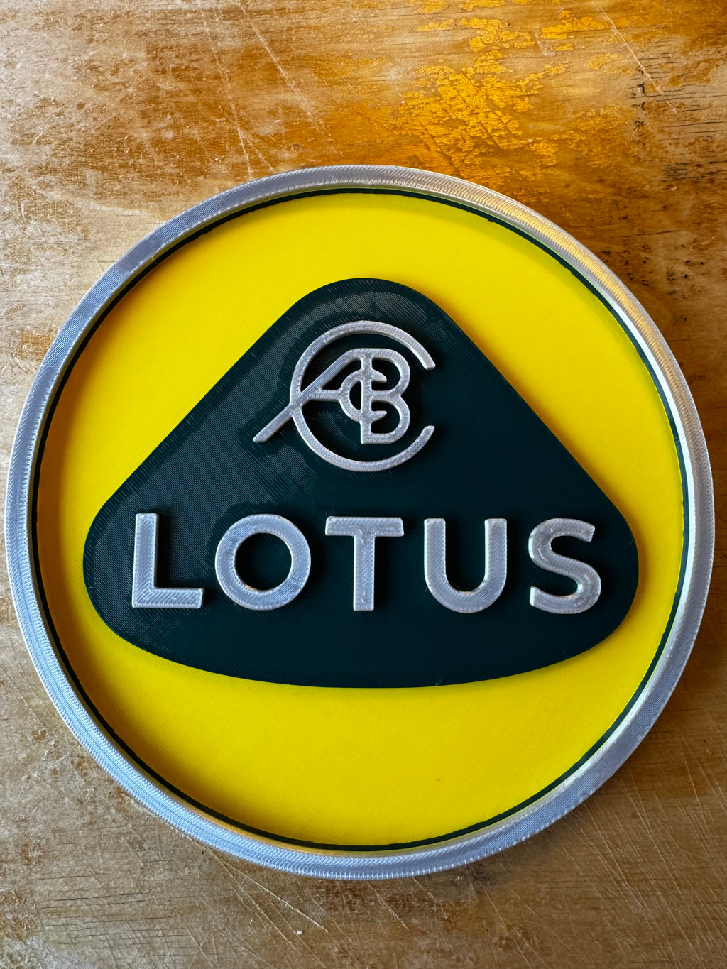 Classic Lotus 3D Printed Wall Sign – Green Yellow & Silver Motorsport Garage Plaque 23cm
