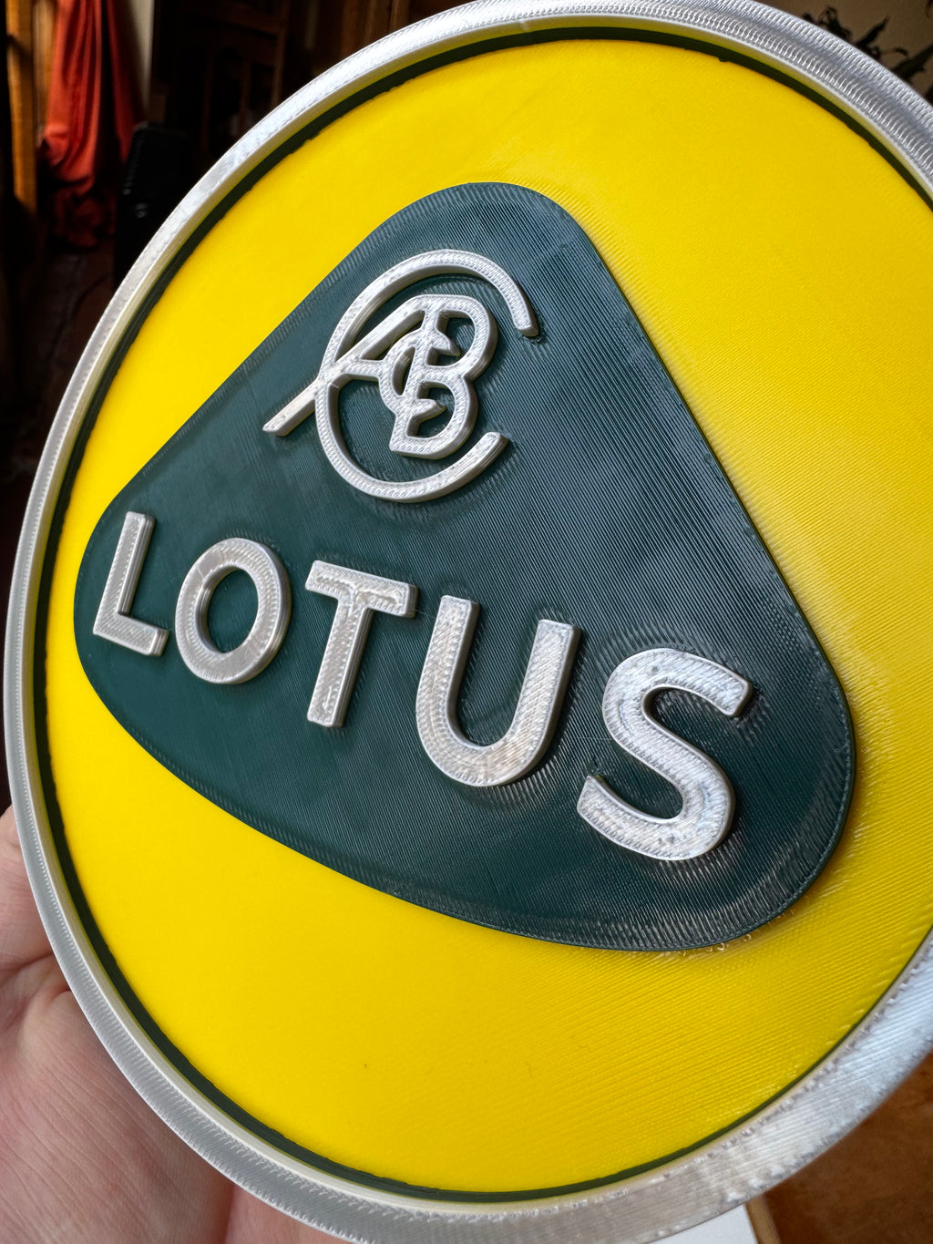 Classic Lotus 3D Printed Wall Sign – Green Yellow & Silver Motorsport Garage Plaque 23cm