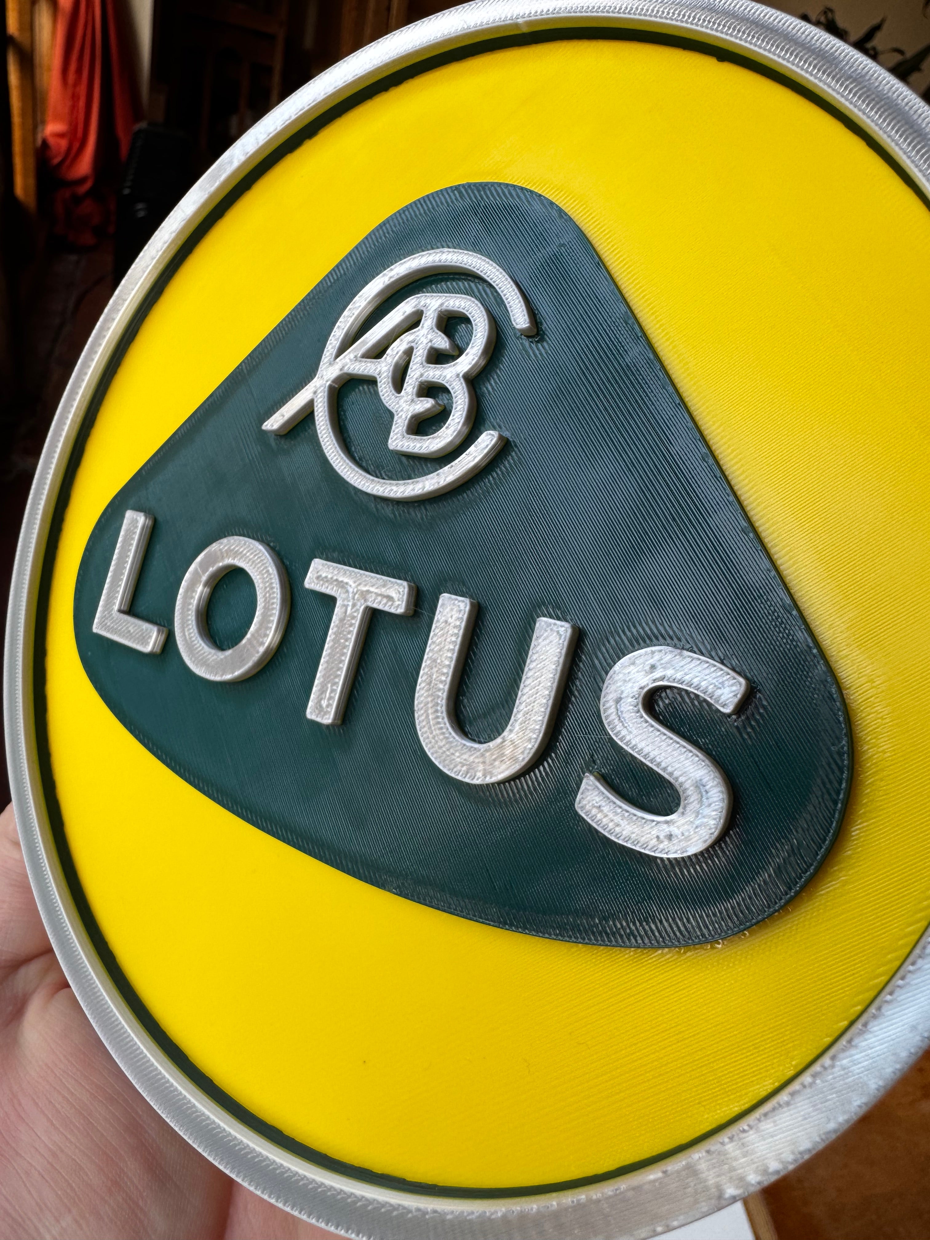 Classic Lotus 3D Printed Wall Sign – Green Yellow & Silver Motorsport Garage Plaque 23cm