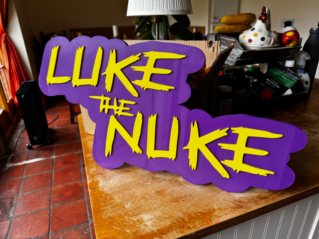 Luke The Nuke 3D Printed Darts Sign – Purple & Yellow Wall Plaque – Darts Fan Gift 50cm