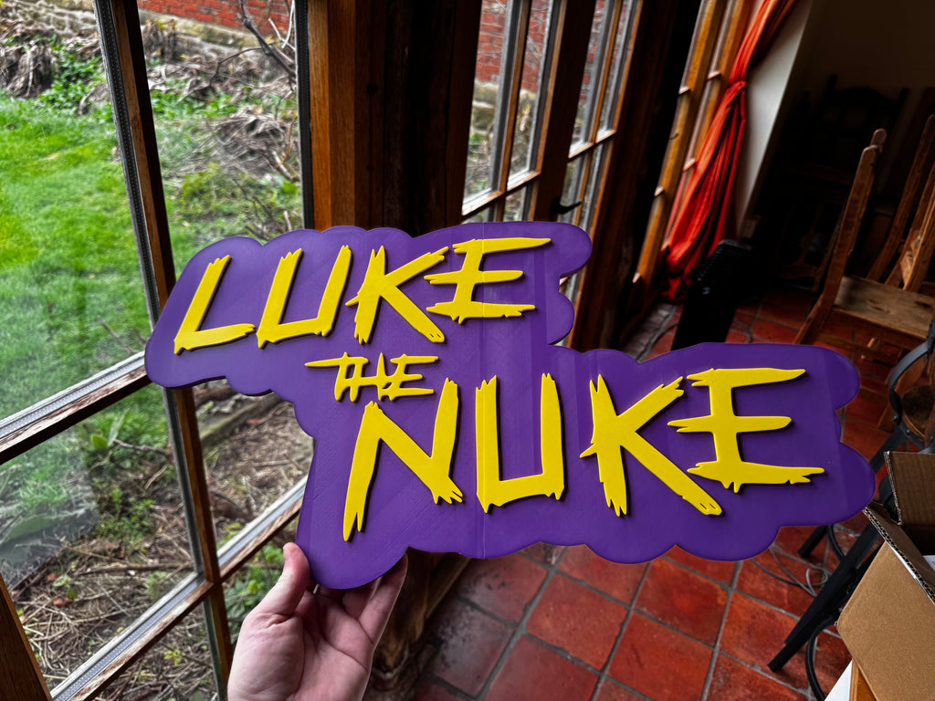 Luke The Nuke 3D Printed Darts Sign – Purple & Yellow Wall Plaque – Darts Fan Gift 50cm