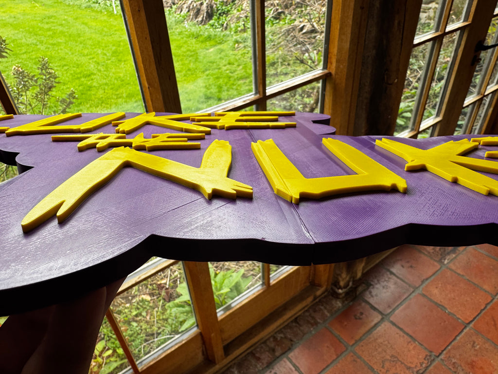Luke The Nuke 3D Printed Darts Sign – Purple & Yellow Wall Plaque – Darts Fan Gift 50cm