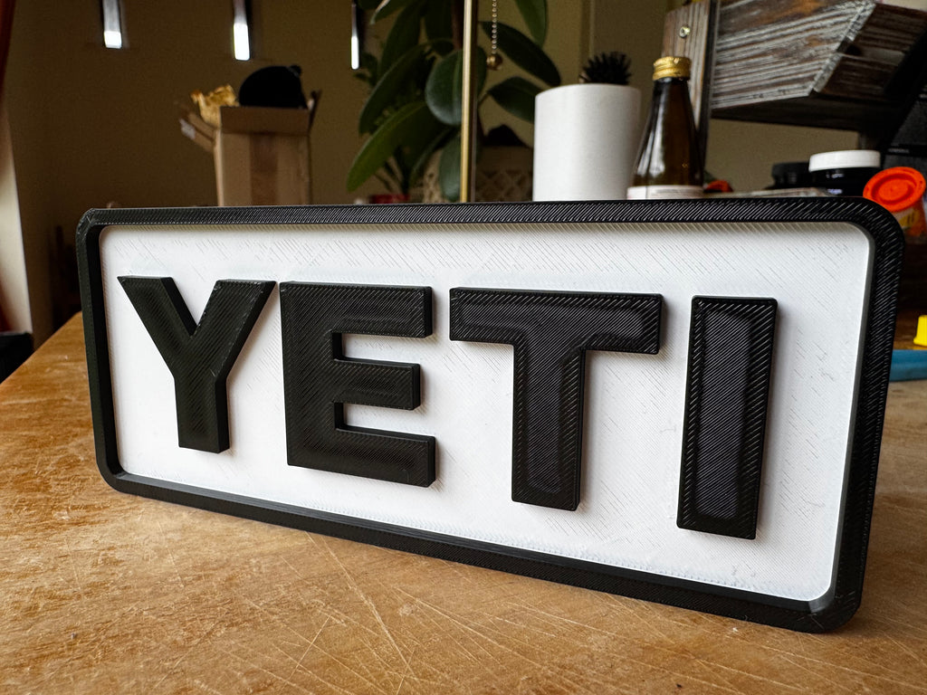 YETI Black & White 3D Printed Sign – Outdoor Garage Man Cave Wall Plaque 20cm