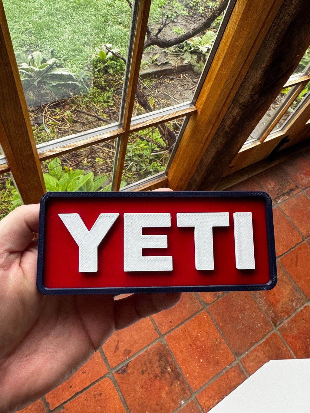 YETI Red & White 3D Printed Sign – Garage Man Cave Outdoor Adventure Wall Plaque 20cm