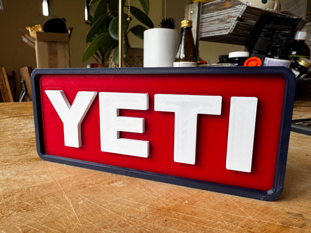YETI Red & White 3D Printed Sign – Garage Man Cave Outdoor Adventure Wall Plaque 20cm