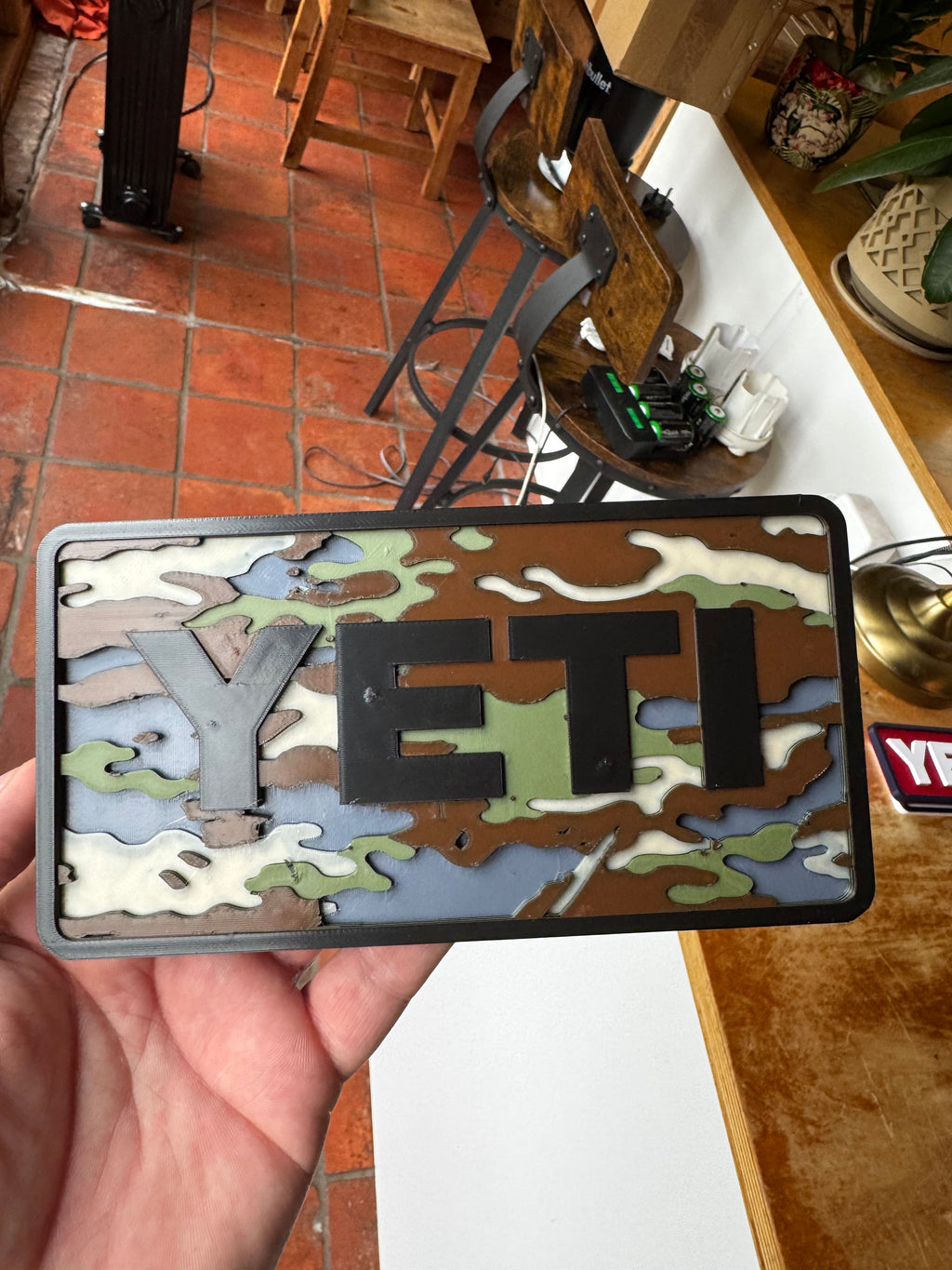 YETI Camo 3D Printed Sign – Camouflage Outdoor Hunting Fishing Man Cave Wall Plaque 20cm
