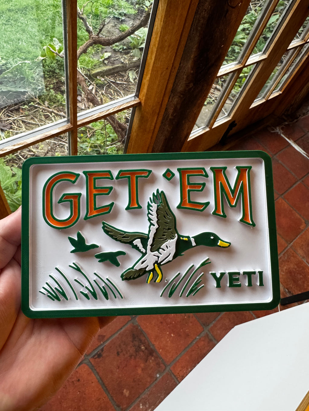 Get ’Em Yeti 3D Printed Duck Hunting Sign – Flying Mallard Outdoor Wall Plaque