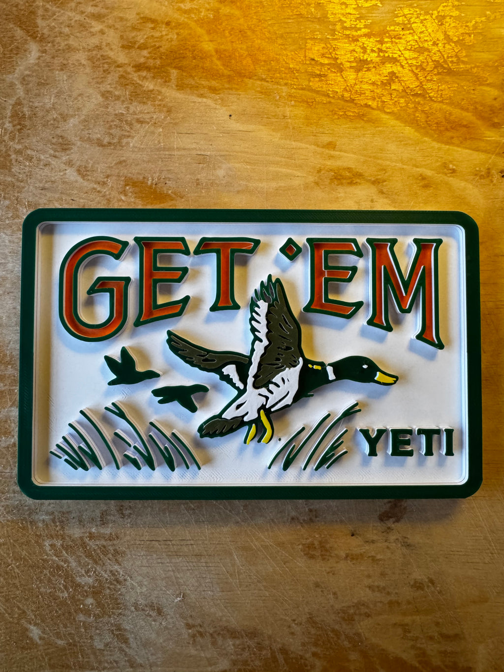 Get ’Em Yeti 3D Printed Duck Hunting Sign – Flying Mallard Outdoor Wall Plaque