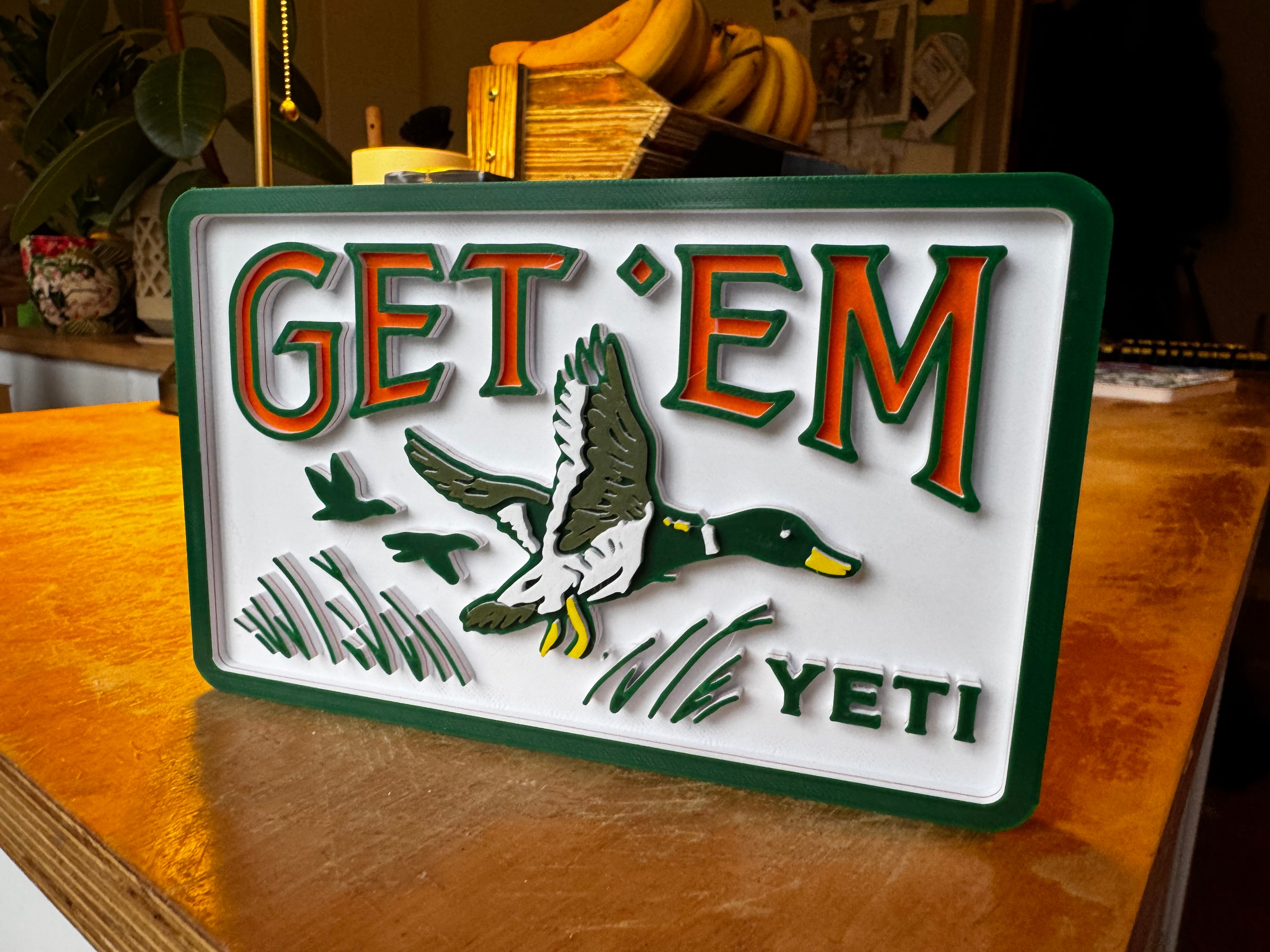 Get ’Em Yeti 3D Printed Duck Hunting Sign – Flying Mallard Outdoor Wall Plaque