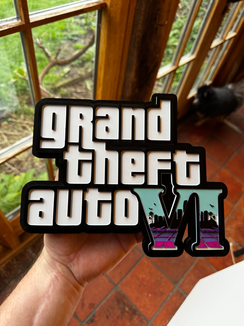 Grand Theft Auto VI Inspired 3D Printed Sign – GTA 6 Vice City Style Gaming Wall Display