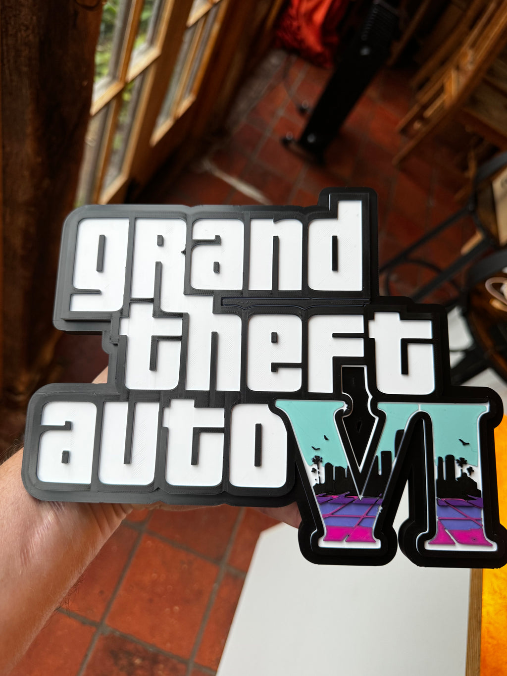 Grand Theft Auto VI Inspired 3D Printed Sign – GTA 6 Vice City Style Gaming Wall Display