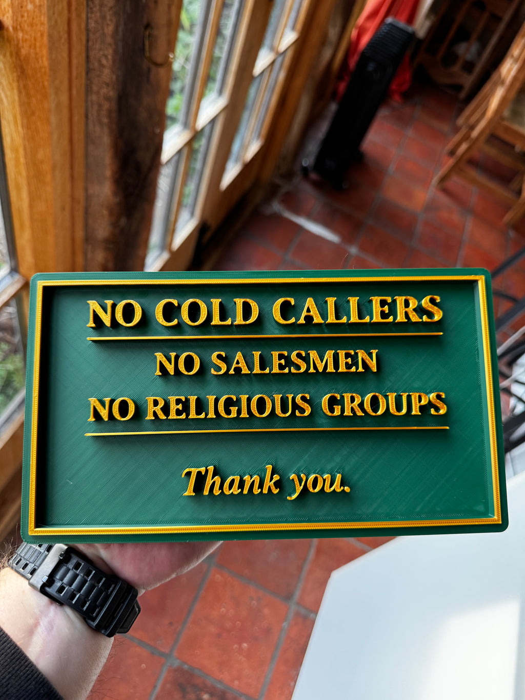 No Cold Callers Sign – No Salesmen / No Religious Groups – 3D Printed Door & Home Plaque