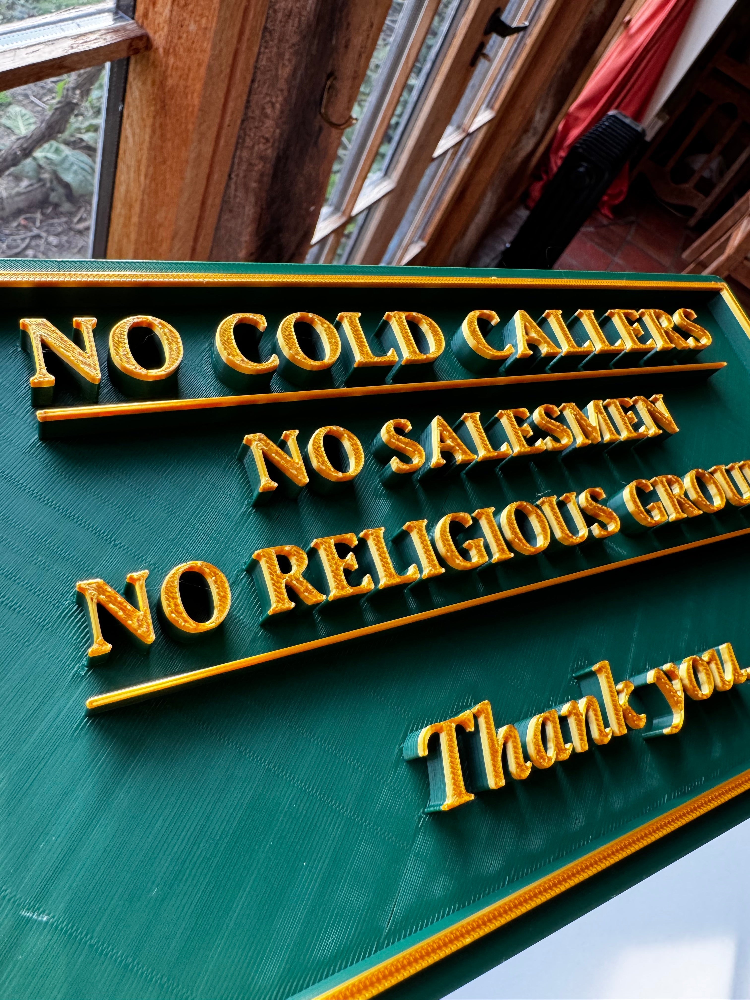No Cold Callers Sign – No Salesmen / No Religious Groups – 3D Printed Door & Home Plaque