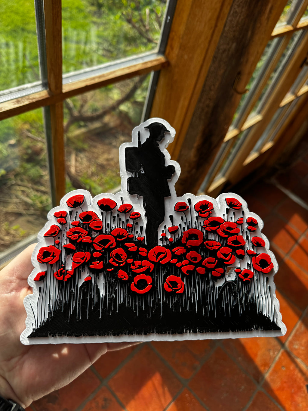 Remembrance Soldier & Poppy Field 3D Printed Plaque – Lest We Forget Memorial Display