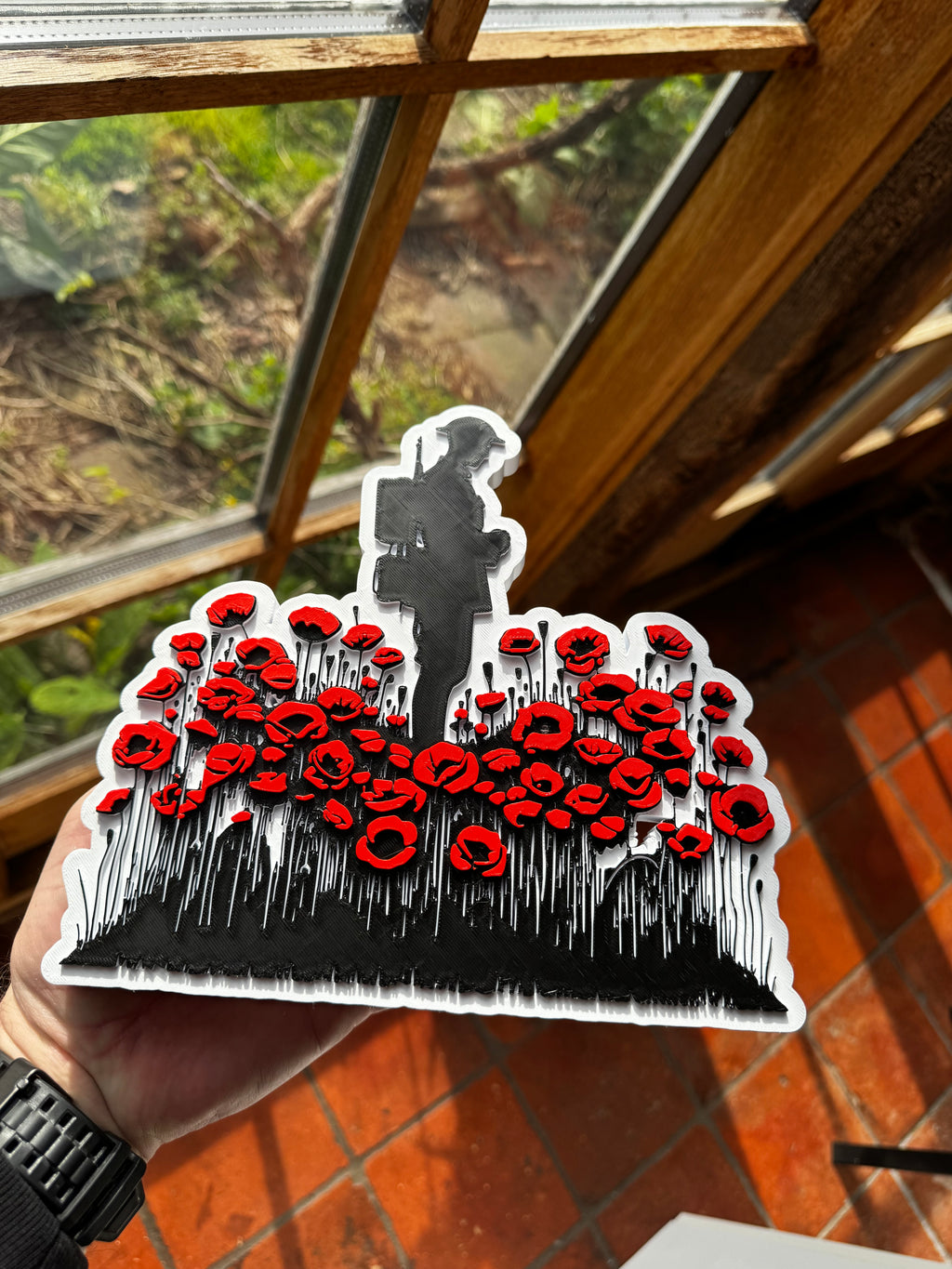 Remembrance Soldier & Poppy Field 3D Printed Plaque – Lest We Forget Memorial Display