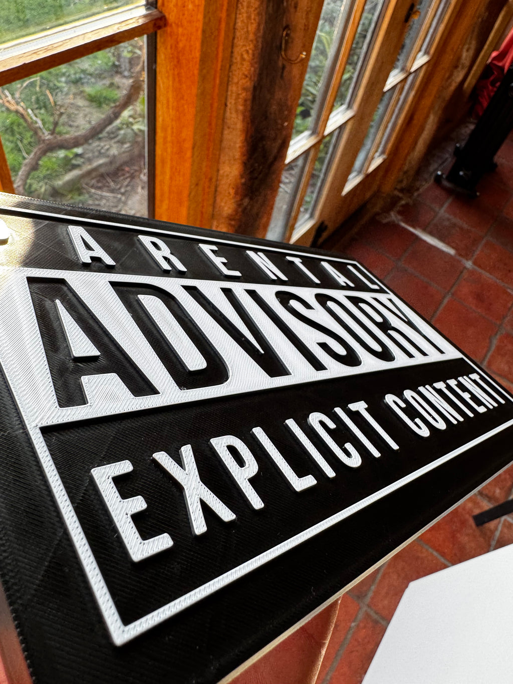 Parental Advisory Explicit Content 3D Printed Sign – Black & White Wall Plaque