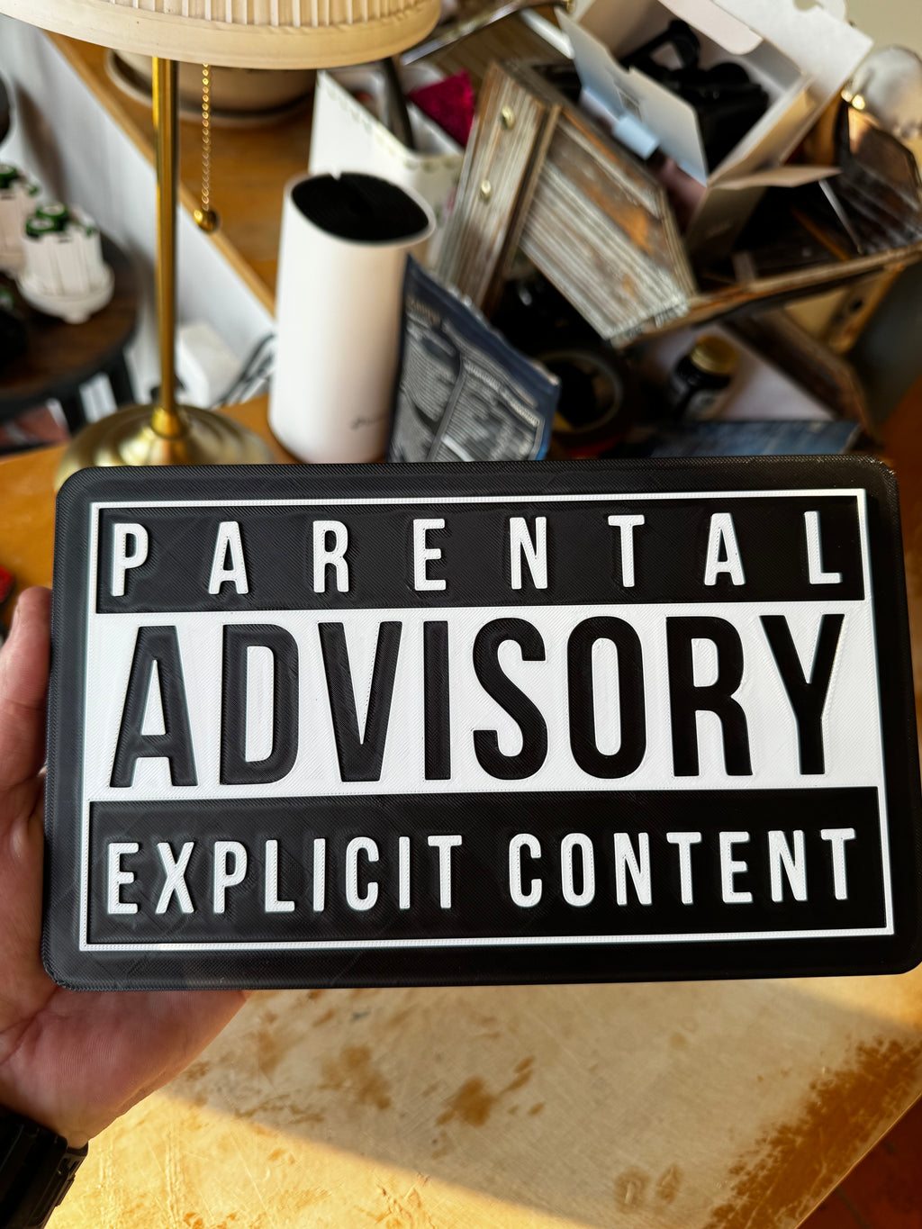 Parental Advisory Explicit Content 3D Printed Sign – Black & White Wall Plaque