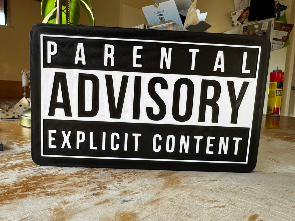 Parental Advisory Explicit Content 3D Printed Sign – Black & White Wall Plaque