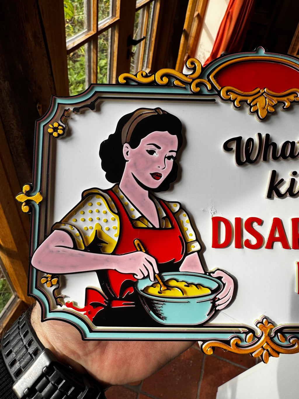 Funny Retro Kitchen Sign – “What Doesn’t Kill You Disappoints Me” – 3D Printed Wall Plaque