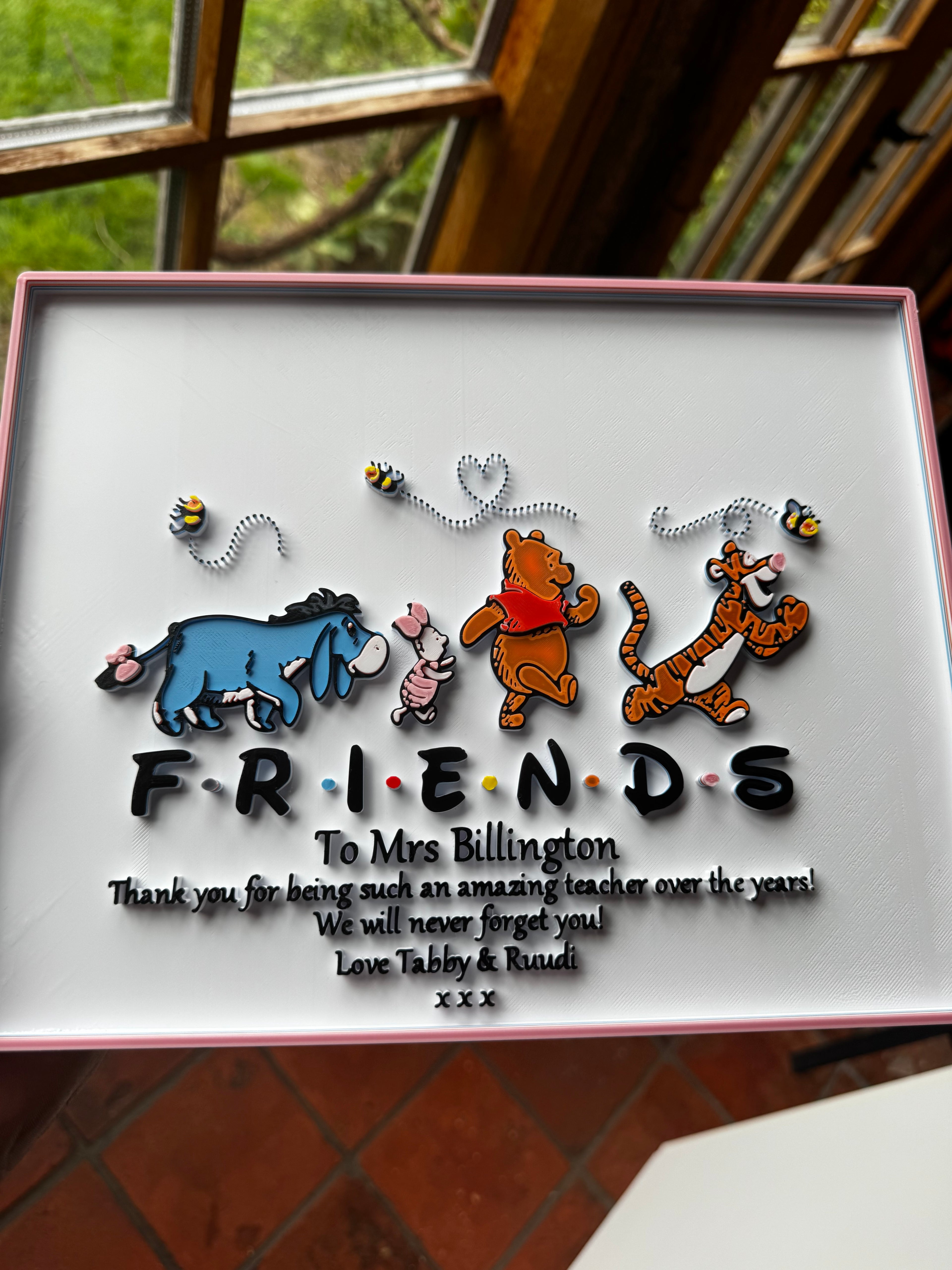 Personalised Winnie the Pooh Friends Teacher Gift 3D Printed Plaque – Custom Thank You Keepsake