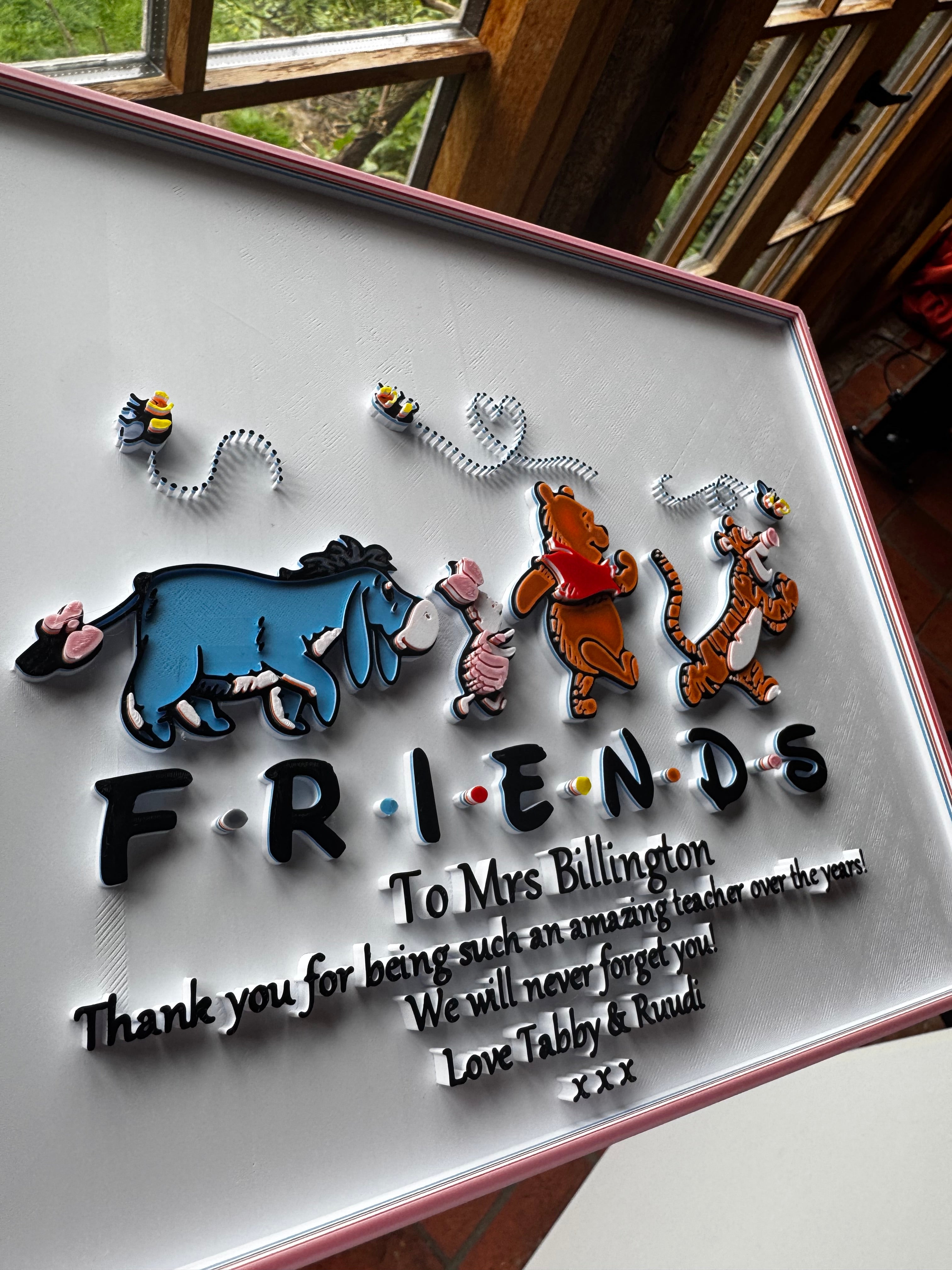 Personalised Winnie the Pooh Friends Teacher Gift 3D Printed Plaque – Custom Thank You Keepsake