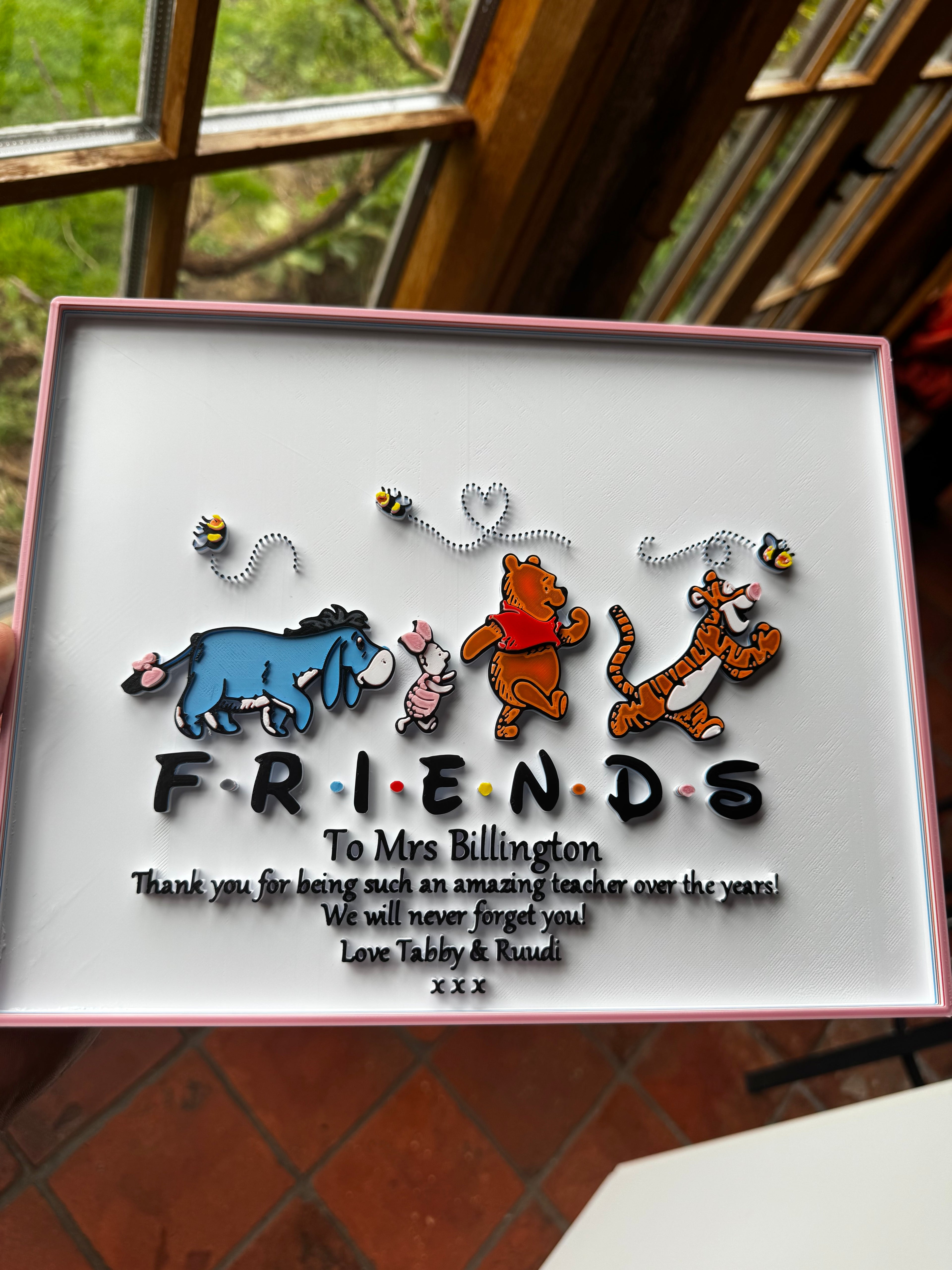 Personalised Winnie the Pooh Friends Teacher Gift 3D Printed Plaque – Custom Thank You Keepsake