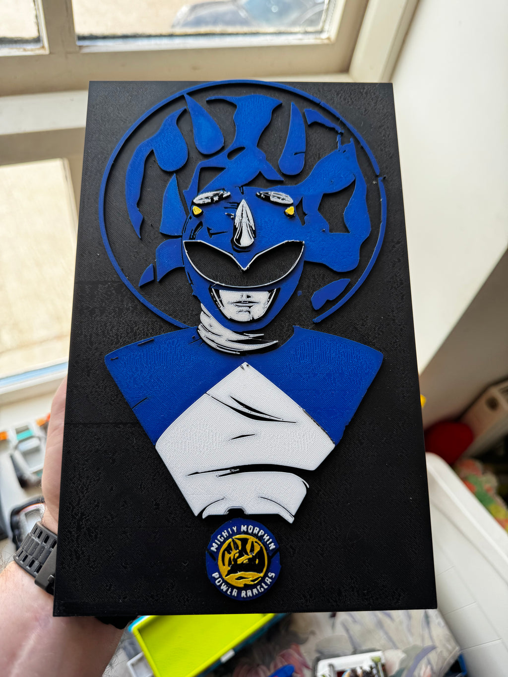 Blue Ranger Mighty Morphin Power Rangers 3D Printed Wall Plaque – Retro 90s Display