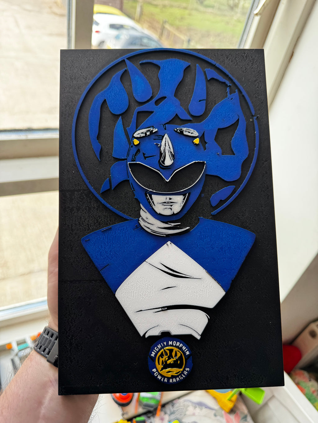 Blue Ranger Mighty Morphin Power Rangers 3D Printed Wall Plaque – Retro 90s Display