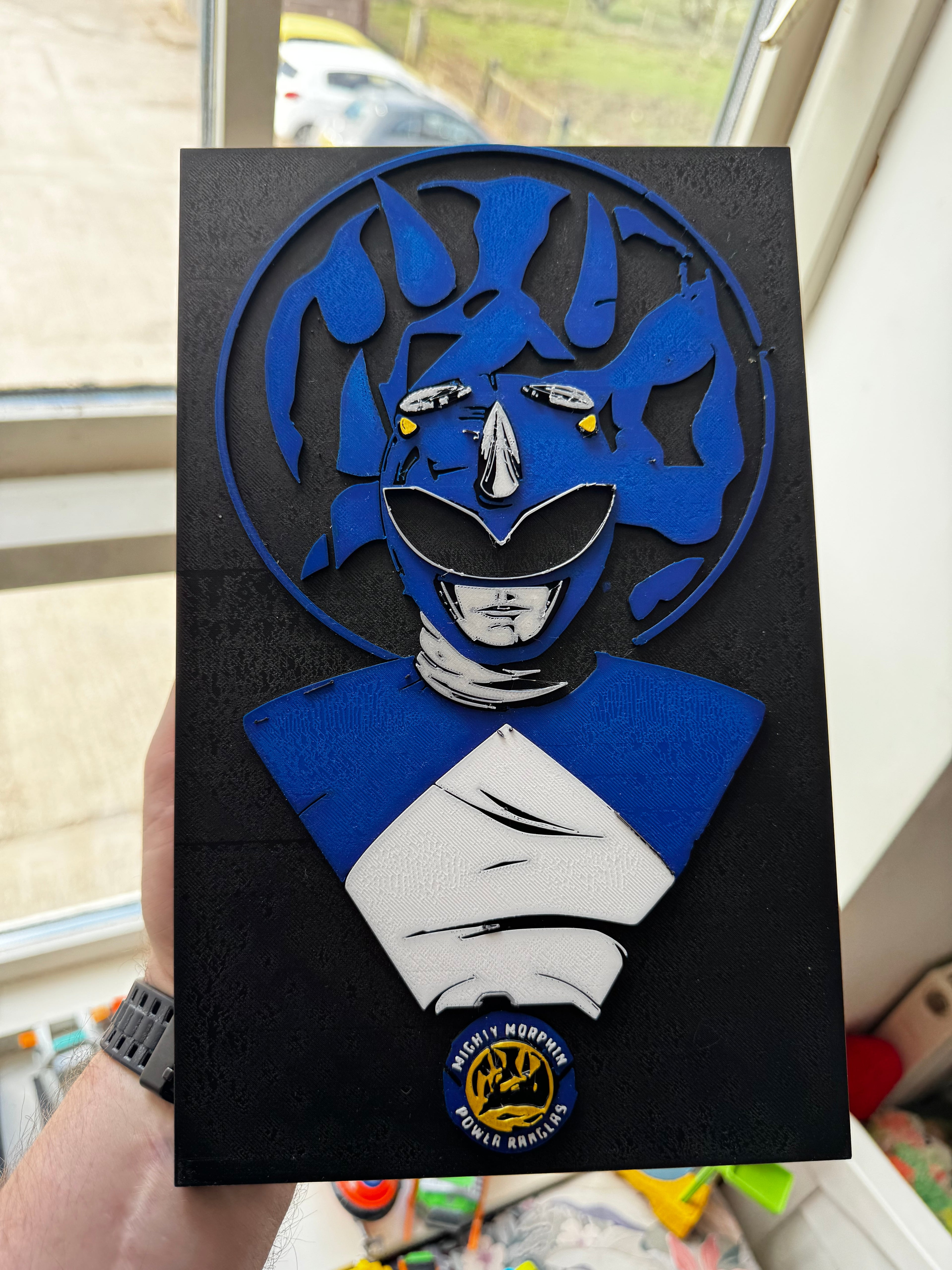 Blue Ranger Mighty Morphin Power Rangers 3D Printed Wall Plaque – Retro 90s Display