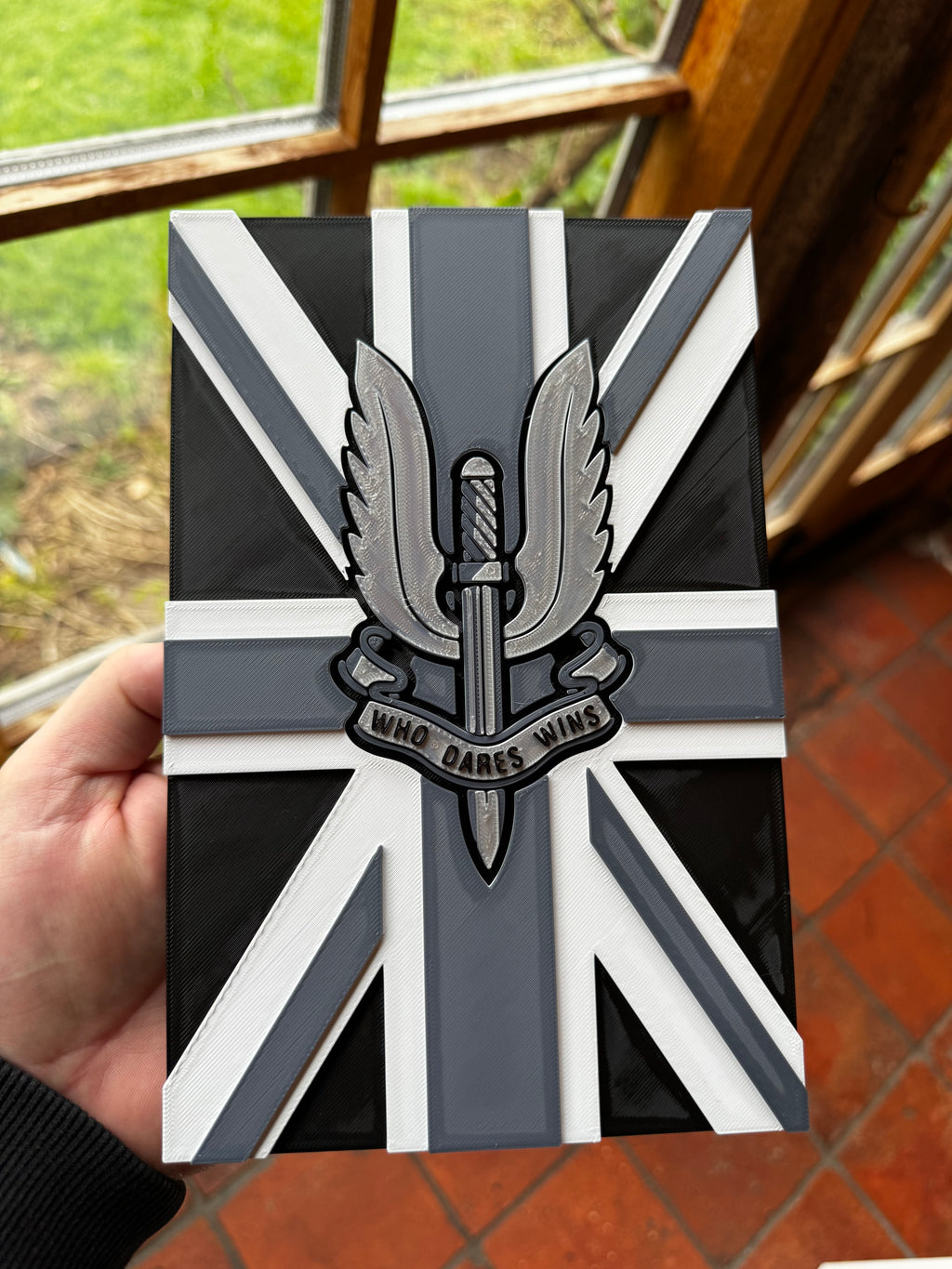 SAS Who Dares Wins 3D Printed Union Jack Plaque – Special Air Service Military Wall Sign