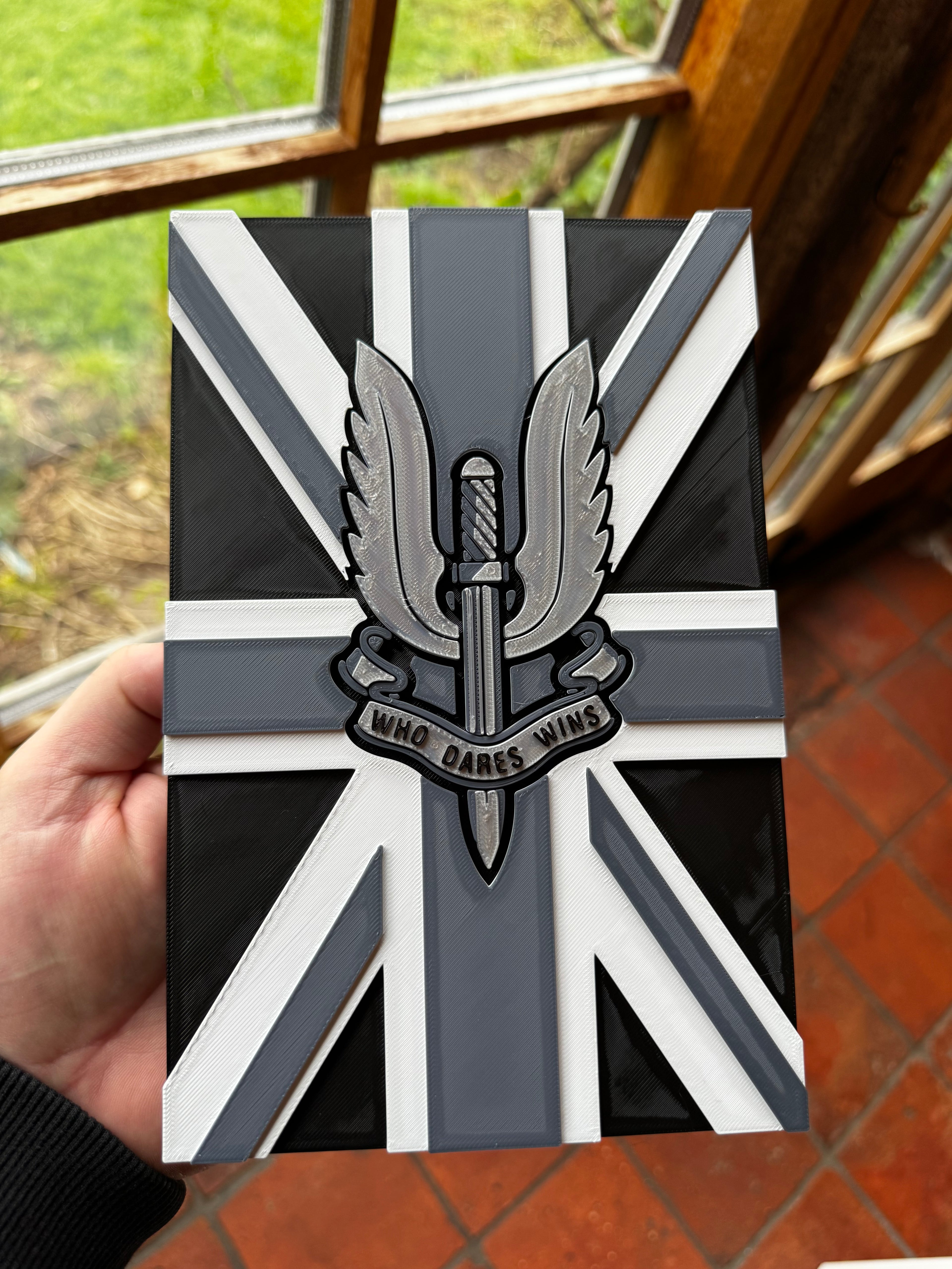 SAS Who Dares Wins 3D Printed Union Jack Plaque – Special Air Service Military Wall Sign