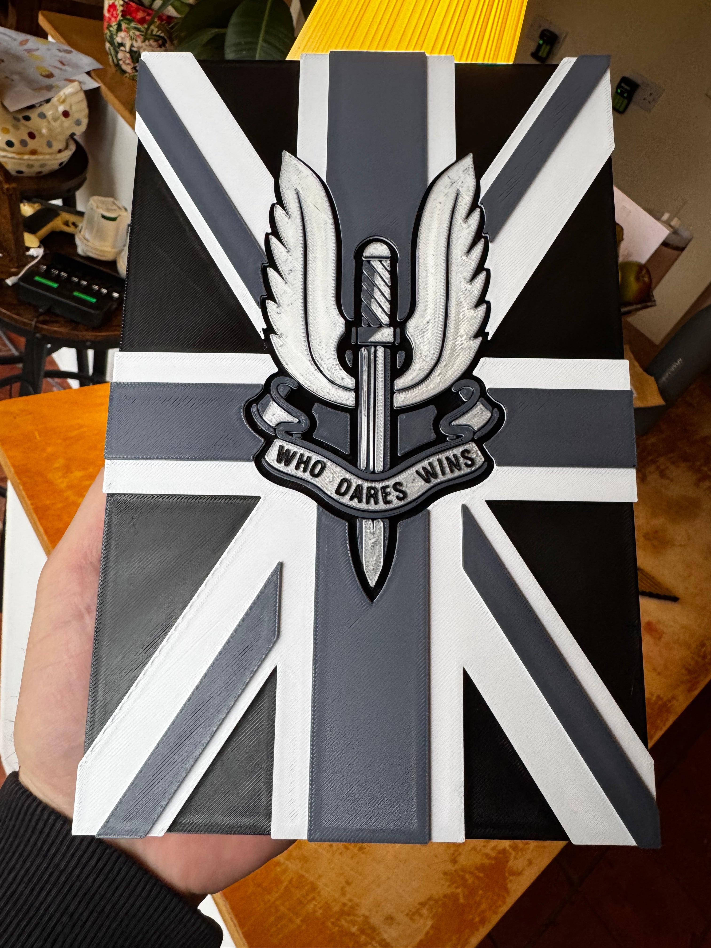 SAS Who Dares Wins 3D Printed Union Jack Plaque – Special Air Service Military Wall Sign