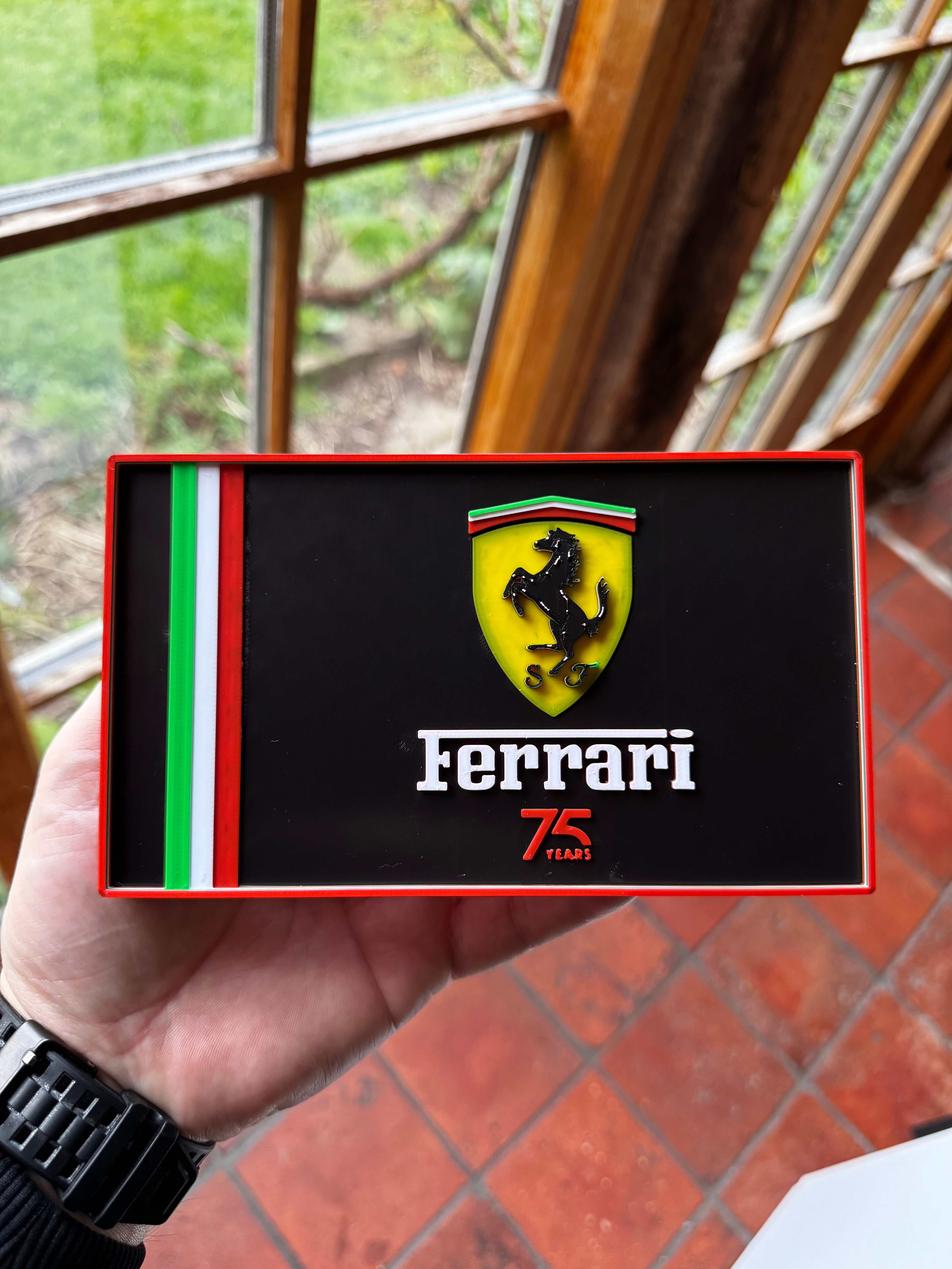 Ferrari 75 Years 3D Printed Plaque – Italian Supercar Motorsport Garage Wall Sign