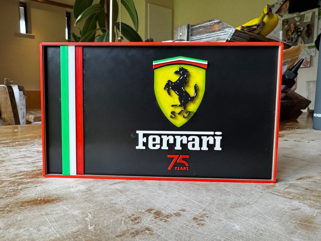 Ferrari 75 Years 3D Printed Plaque – Italian Supercar Motorsport Garage Wall Sign
