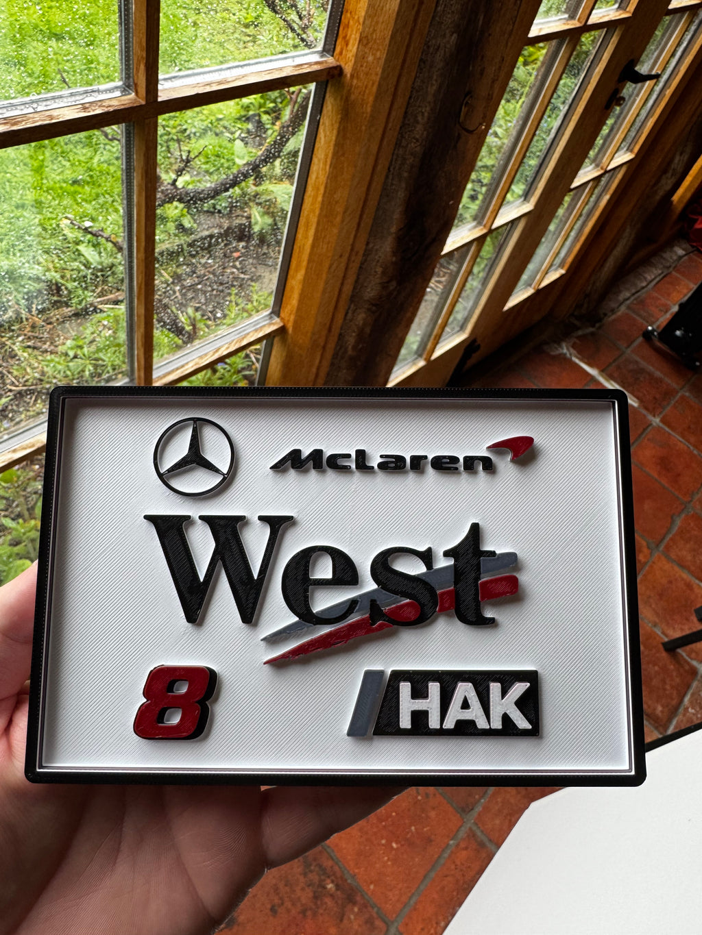 McLaren Mercedes West No.8 HAK 3D Printed Motorsport Plaque – F1 Inspired Wall Sign