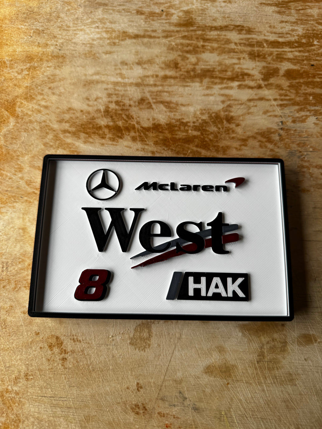 McLaren Mercedes West No.8 HAK 3D Printed Motorsport Plaque – F1 Inspired Wall Sign