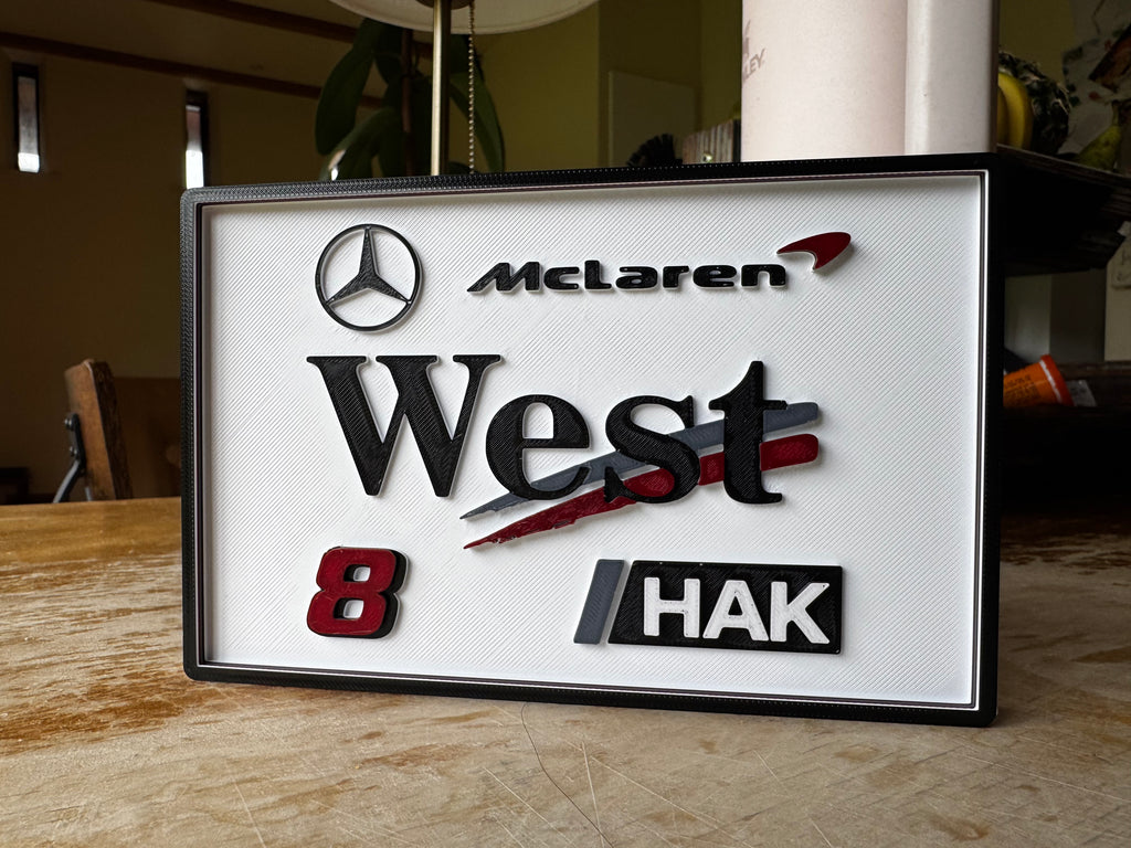 McLaren Mercedes West No.8 HAK 3D Printed Motorsport Plaque – F1 Inspired Wall Sign