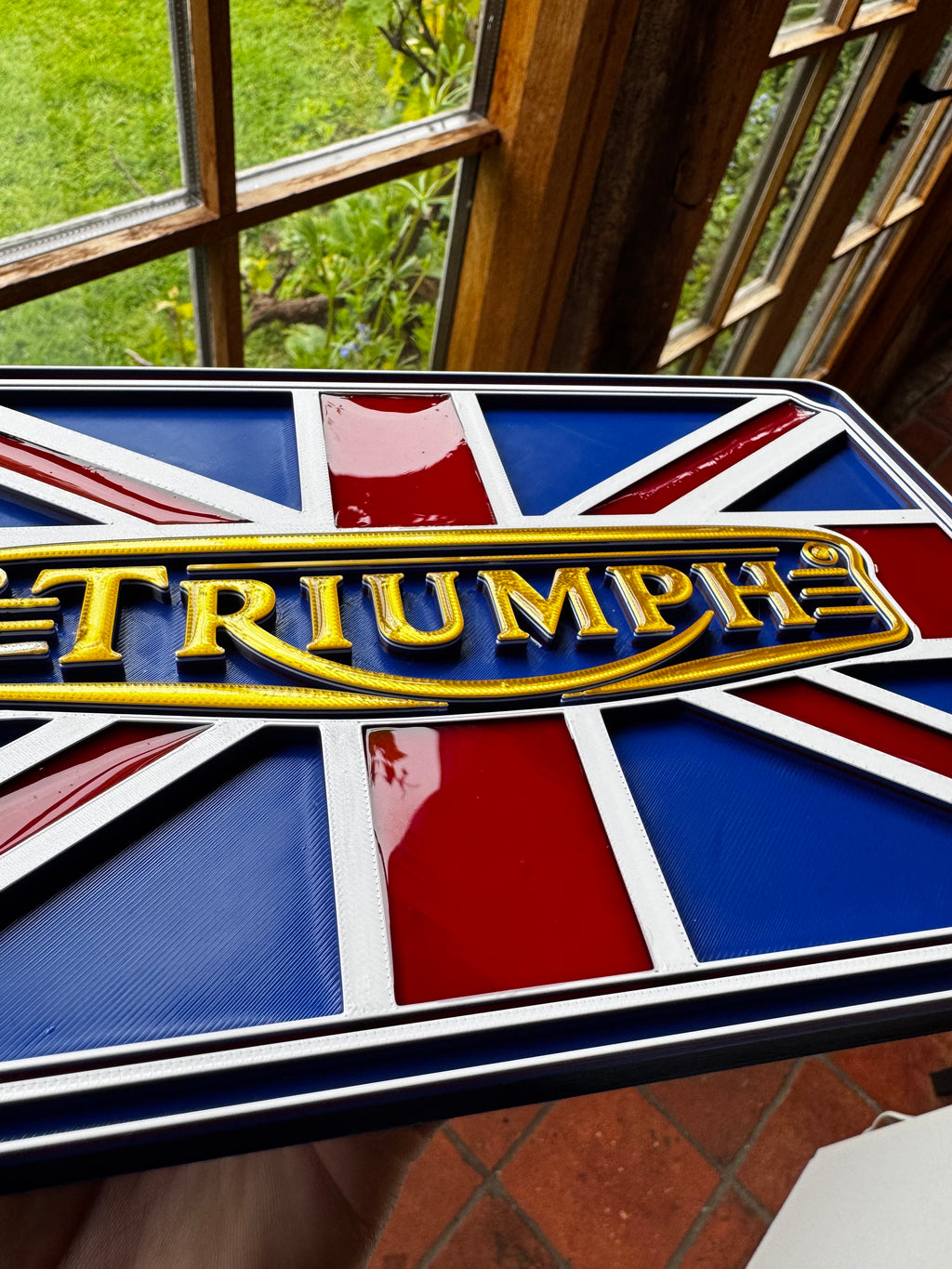 Triumph Motorcycles Union Jack 3D Printed Wall Plaque – British Motorcycle Garage Sign – Triumph Bike Display – Brettin3D