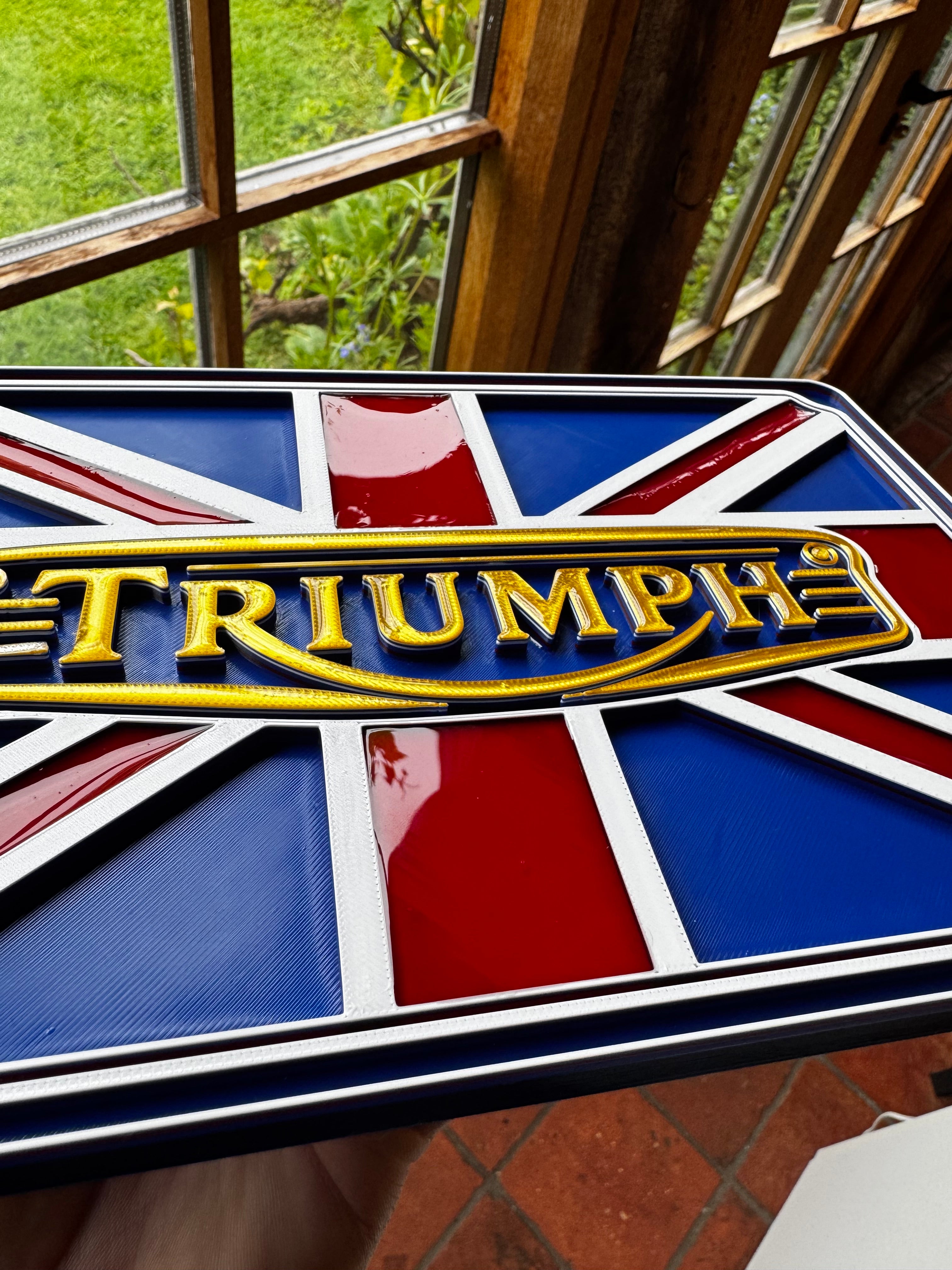 Triumph Motorcycles Union Jack 3D Printed Wall Plaque – British Motorcycle Garage Sign – Triumph Bike Display – Brettin3D