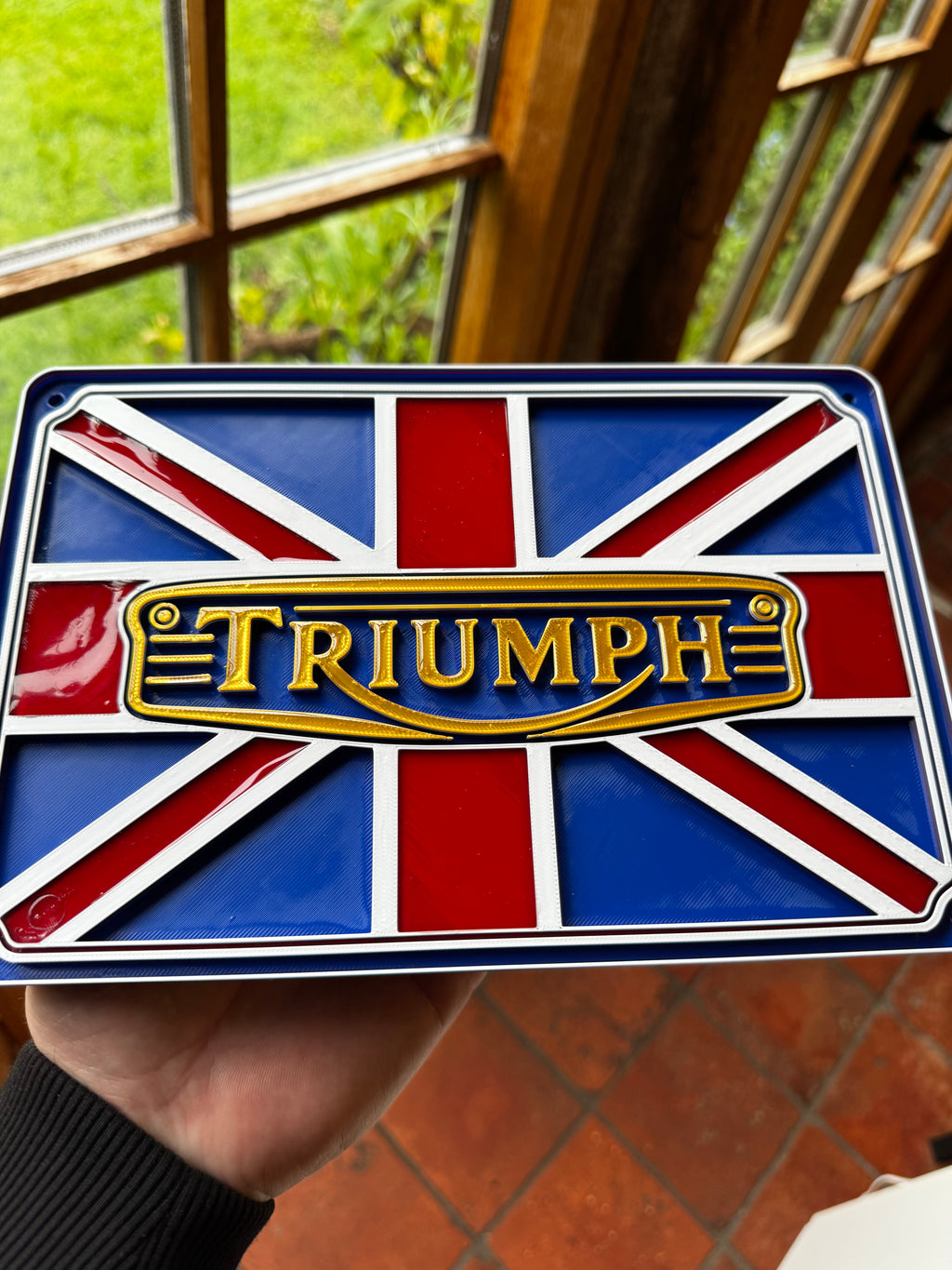 Triumph Motorcycles Union Jack 3D Printed Wall Plaque – British Motorcycle Garage Sign – Triumph Bike Display – Brettin3D