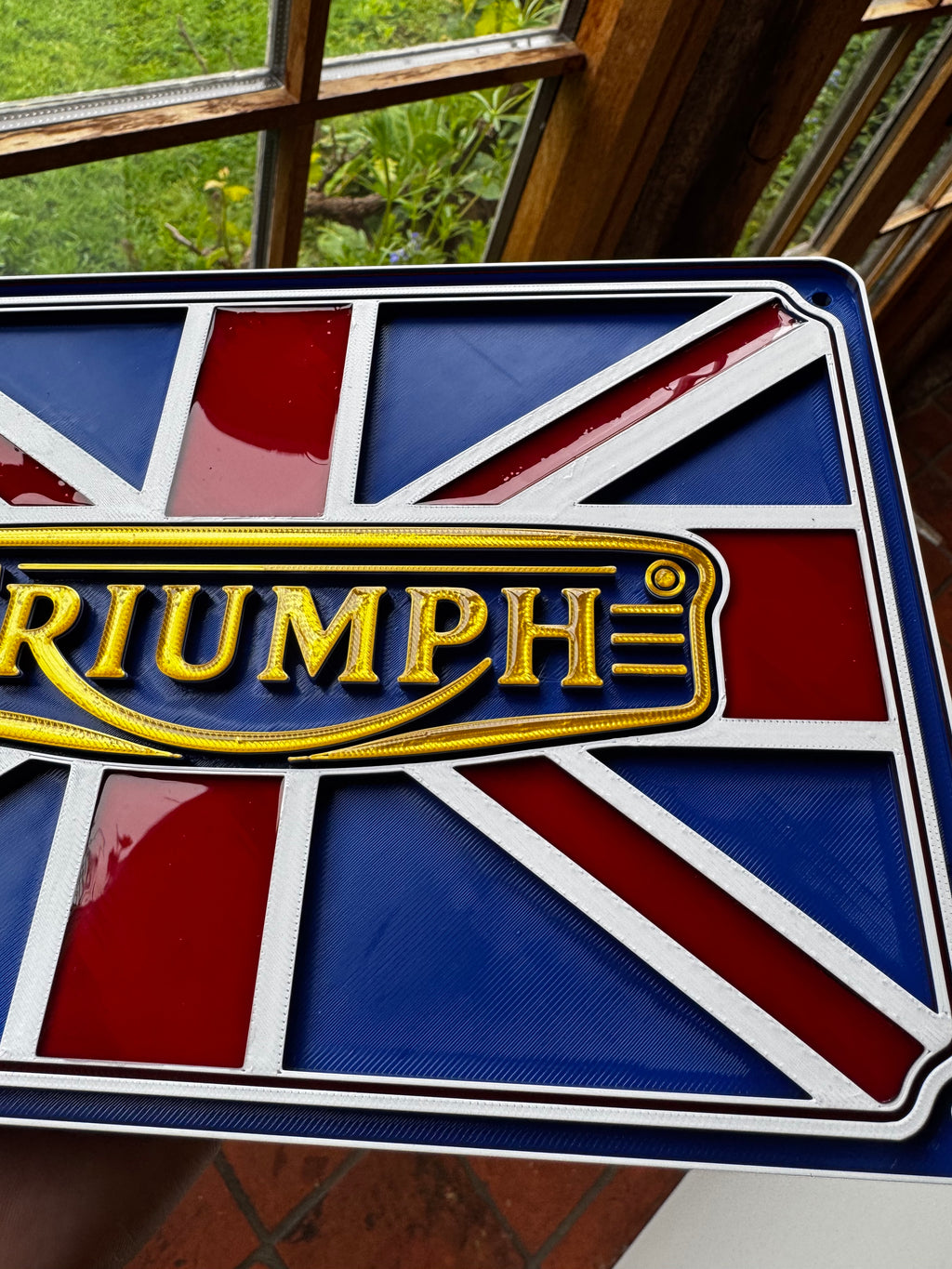 Triumph Motorcycles Union Jack 3D Printed Wall Plaque – British Motorcycle Garage Sign – Triumph Bike Display – Brettin3D