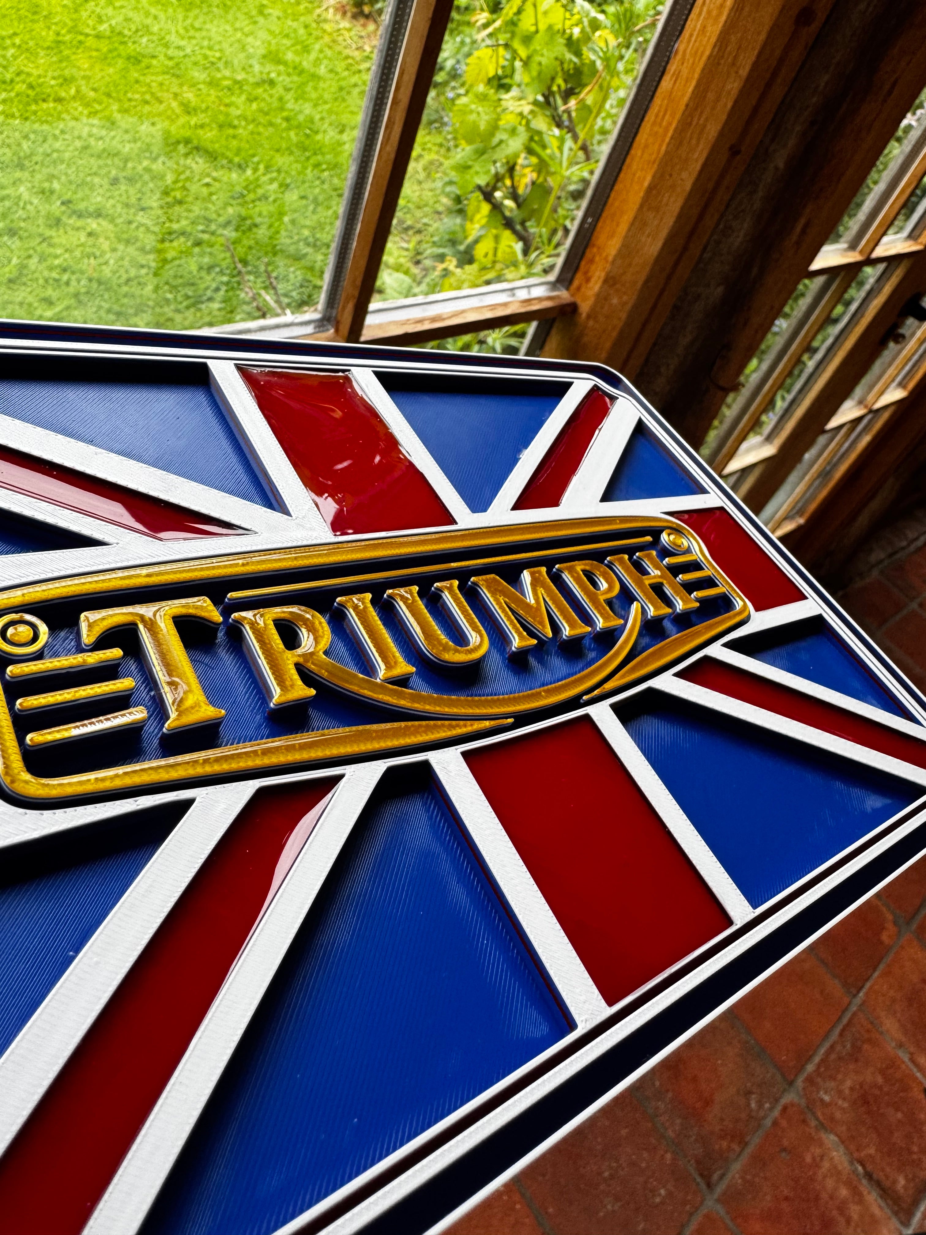 Triumph Motorcycles Union Jack 3D Printed Wall Plaque – British Motorcycle Garage Sign – Triumph Bike Display – Brettin3D