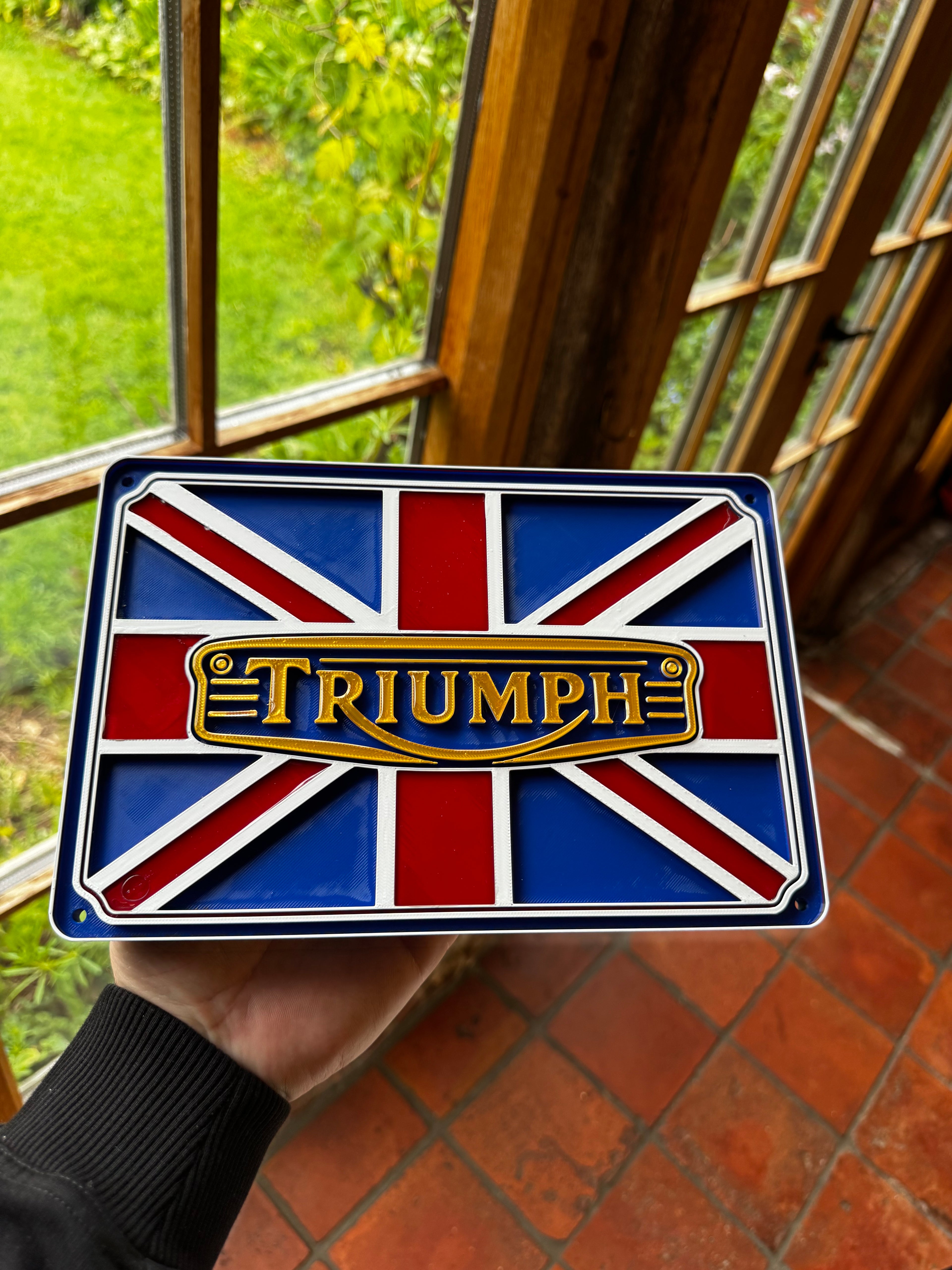 Triumph Motorcycles Union Jack 3D Printed Wall Plaque – British Motorcycle Garage Sign – Triumph Bike Display – Brettin3D