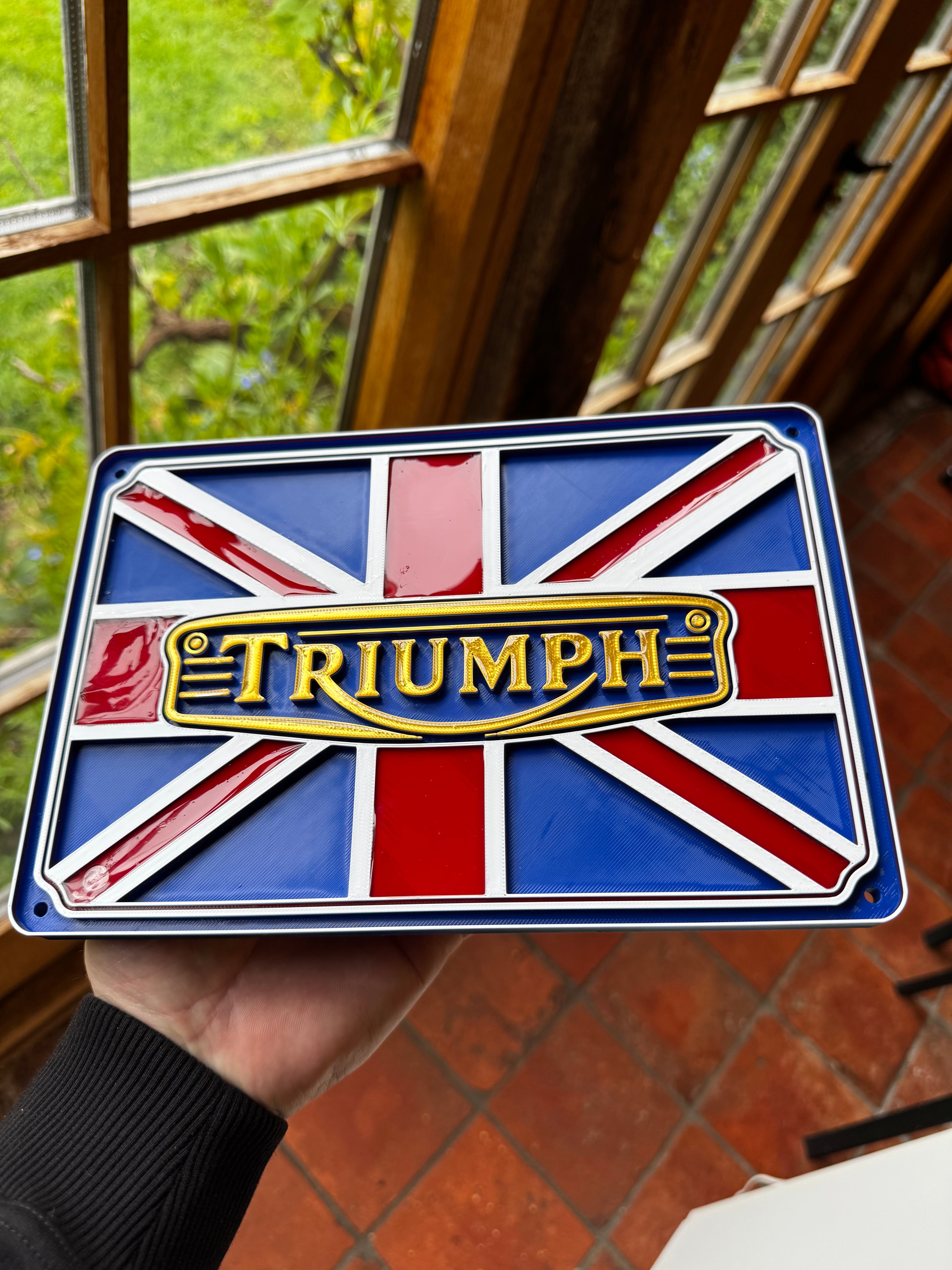 Triumph Motorcycles Union Jack 3D Printed Wall Plaque – British Motorcycle Garage Sign – Triumph Bike Display – Brettin3D